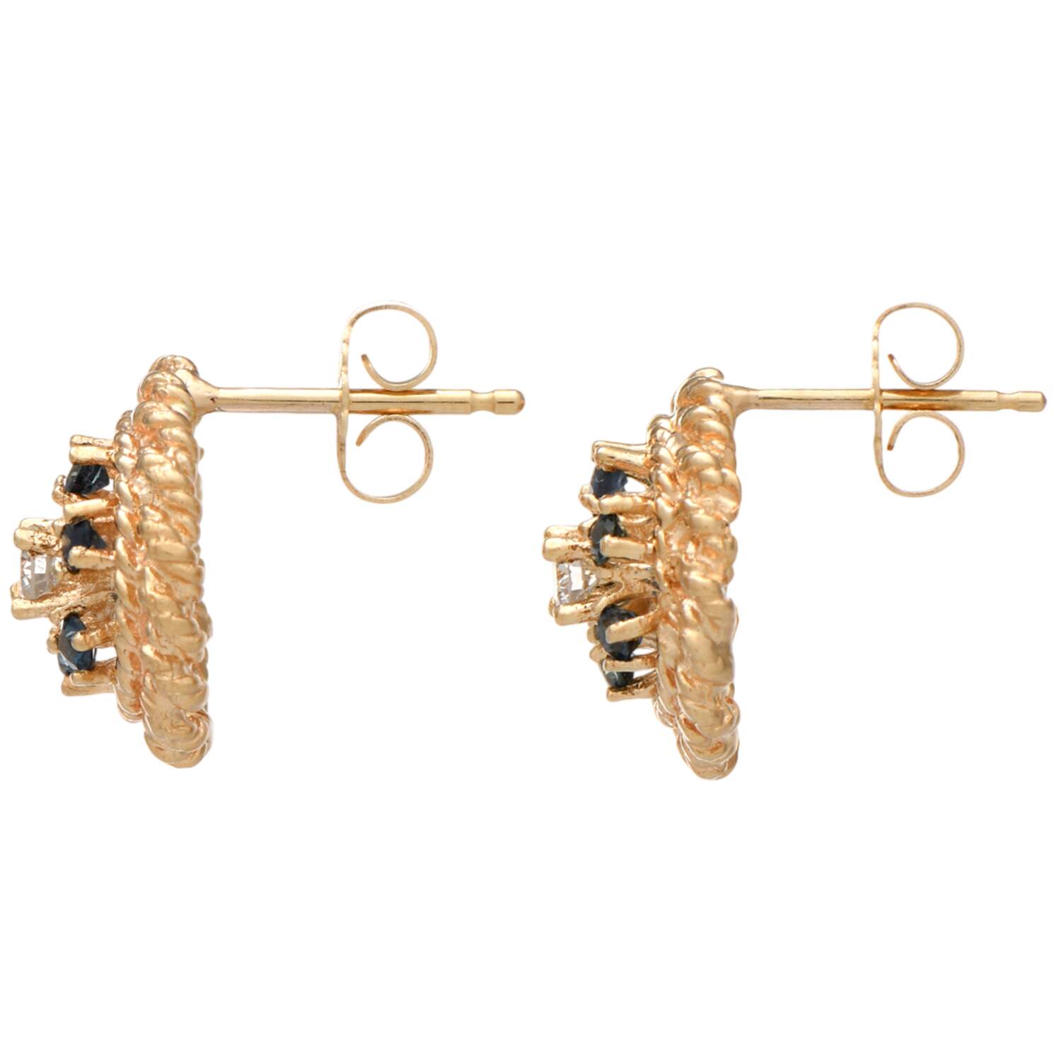 14KY Sapphire(0.50) & Diamond(0.20) Button Style Earrings-2