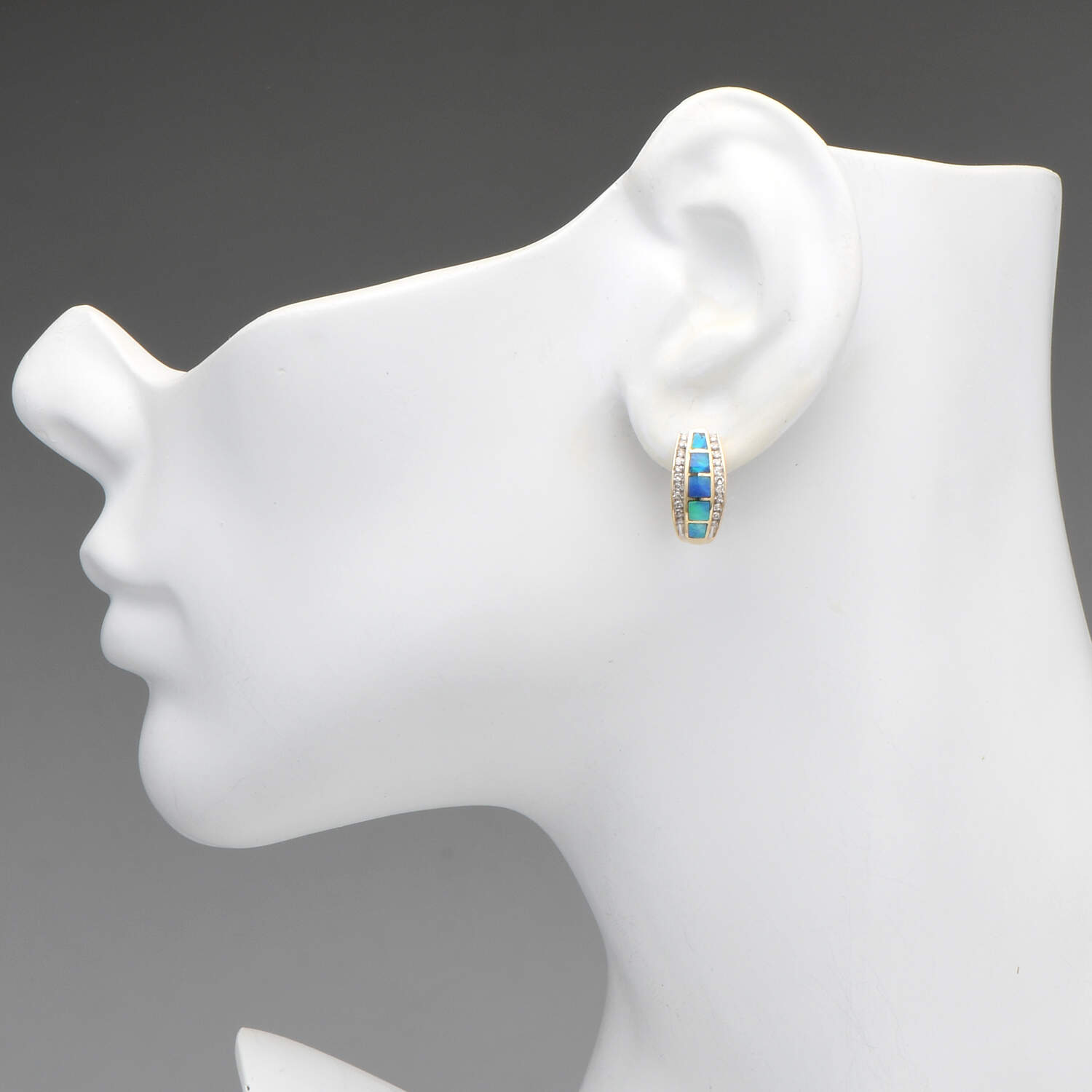 14KY Black Opal Inlay & Diamond(0.22) Hoop Earrings-3