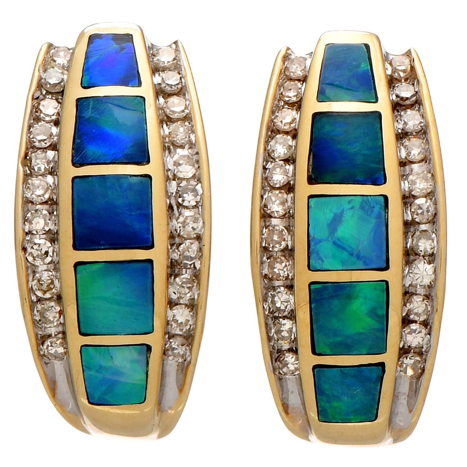 14KY Black Opal Inlay & Diamond(0.22) Hoop Earrings-1