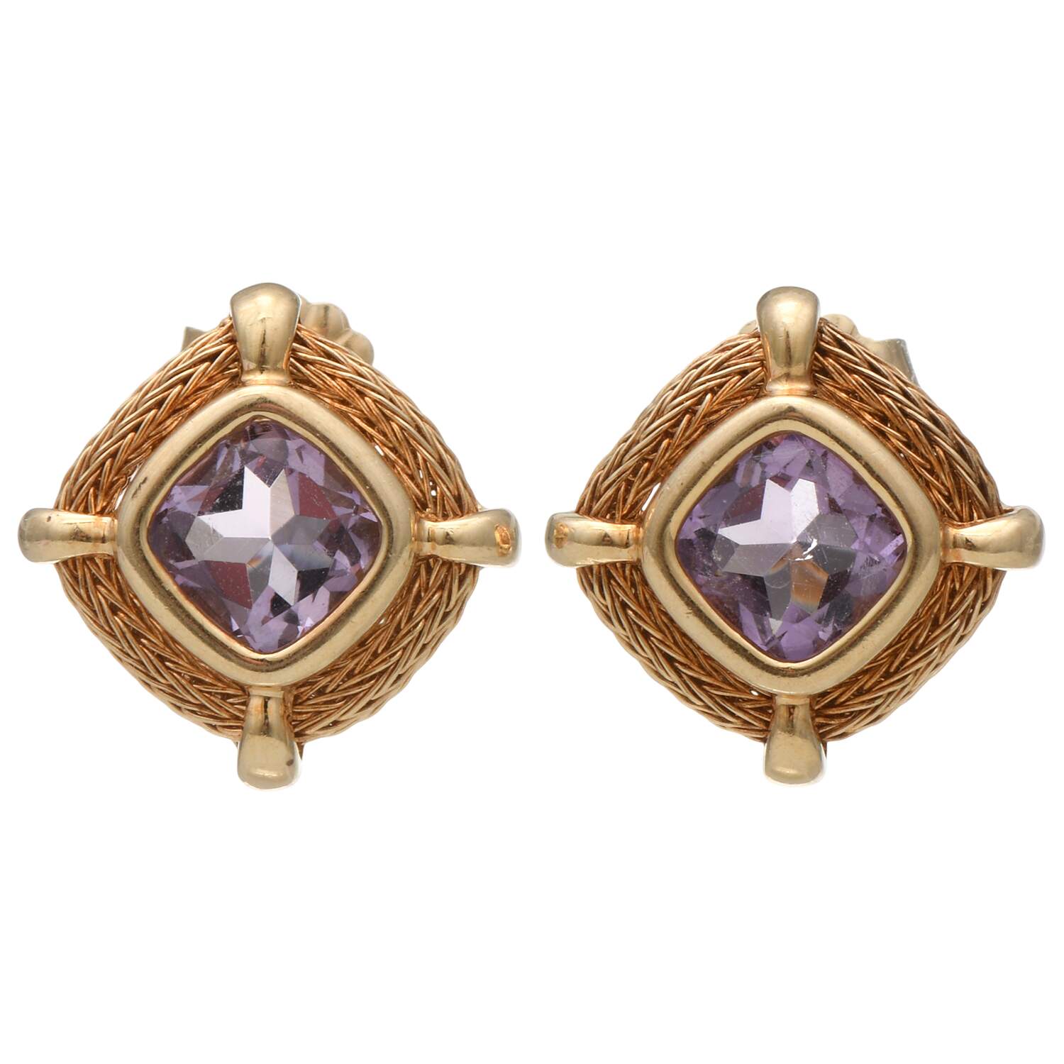 14KY Amethyst (1.6) Square Button Stud Earrings-1