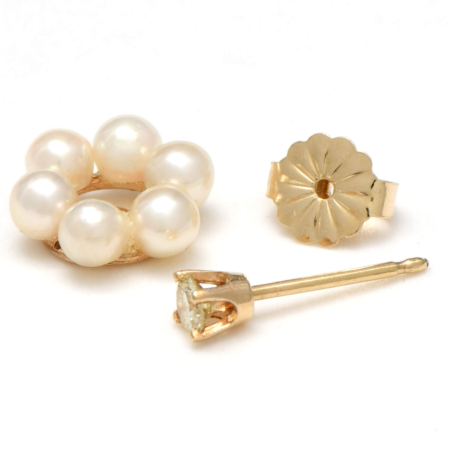 14KY Diamond(0.20) & Seed Pearl(3.0-3.5mm) Jacket Earrings-2