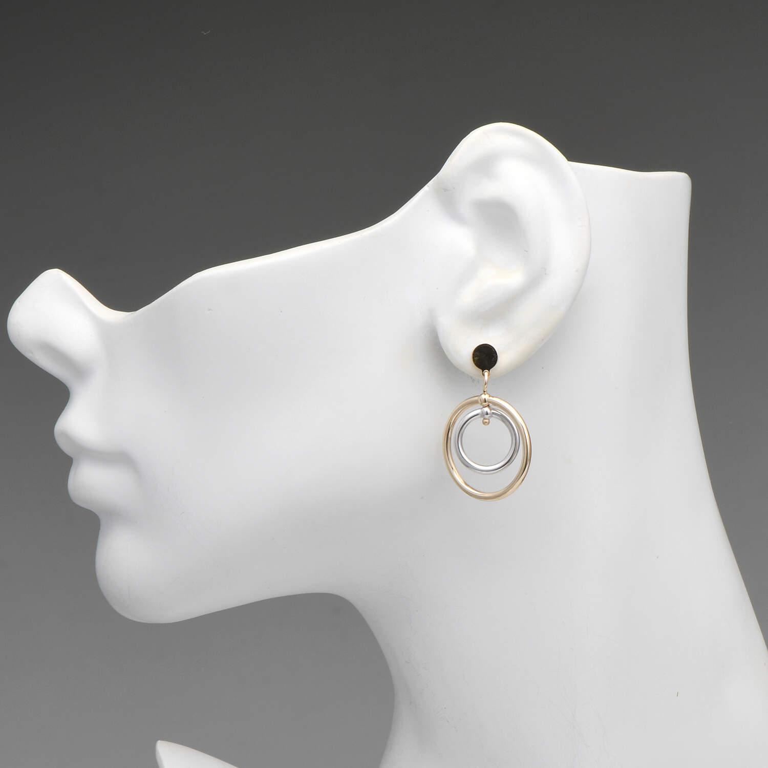 14KYW Two-Tone Double Circle Dangle Earrings-3