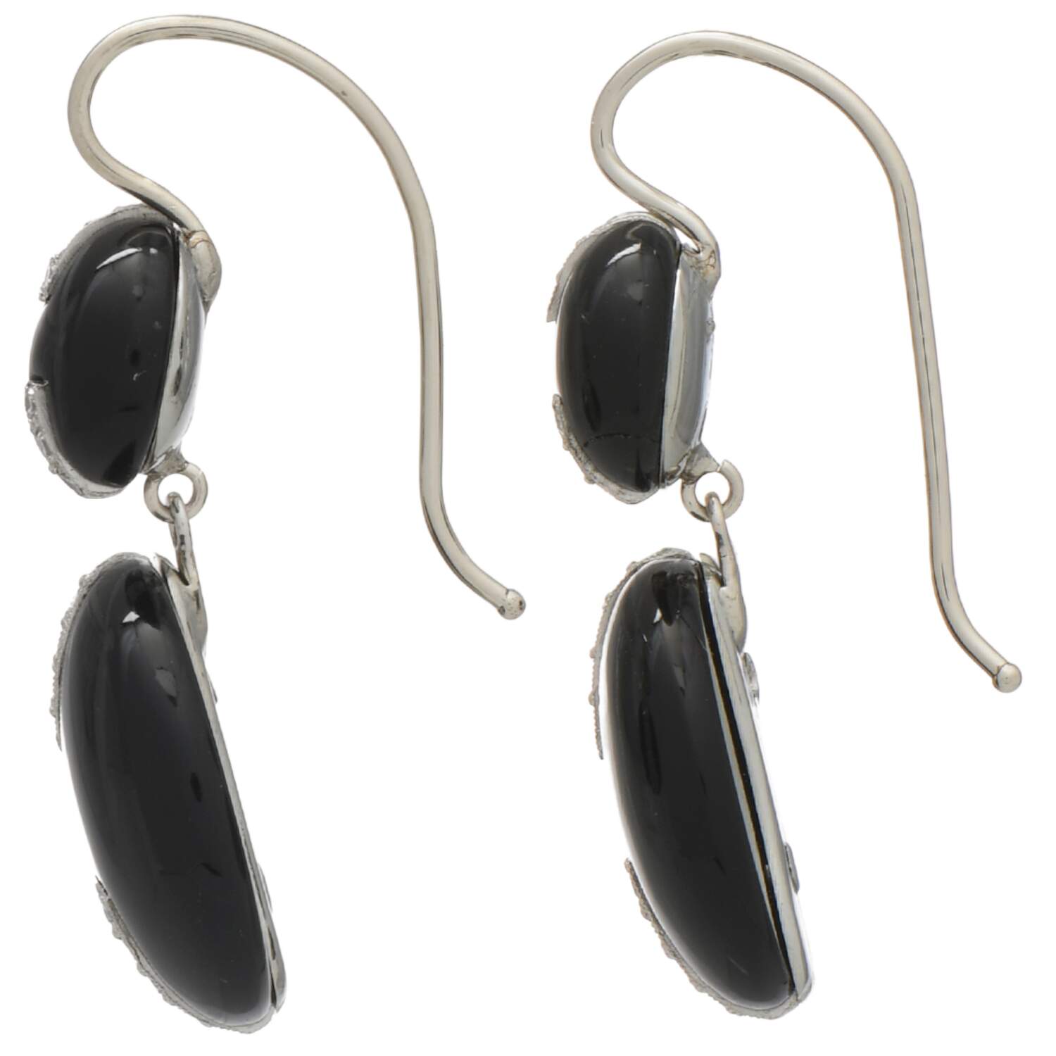 18/14KW Platinum Art Deco Onyx & Diamond(0.35) Dangle Earrings-2