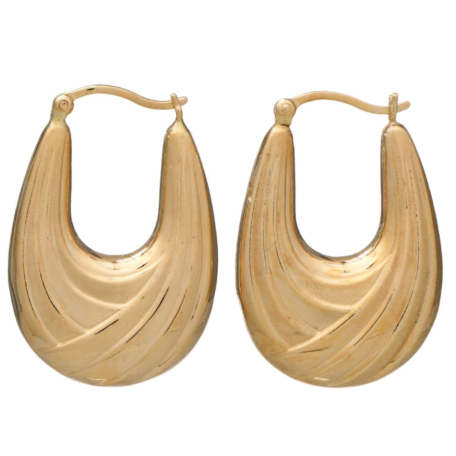 14KY Textured & Ribbed Puffy Hoop Earrings-1