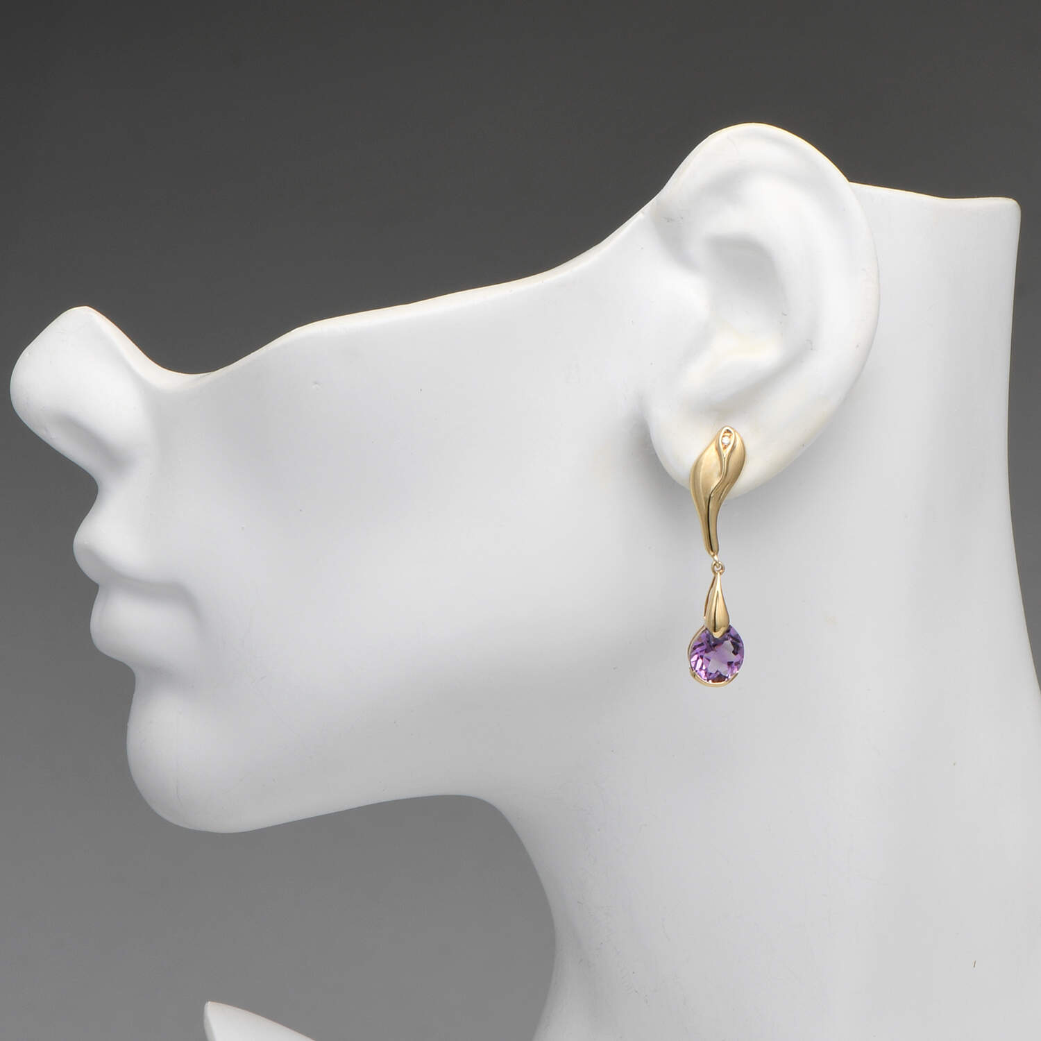 14KY Amethyst (3.50) & Diamond(0.02) Accent Dangle Earrings-3