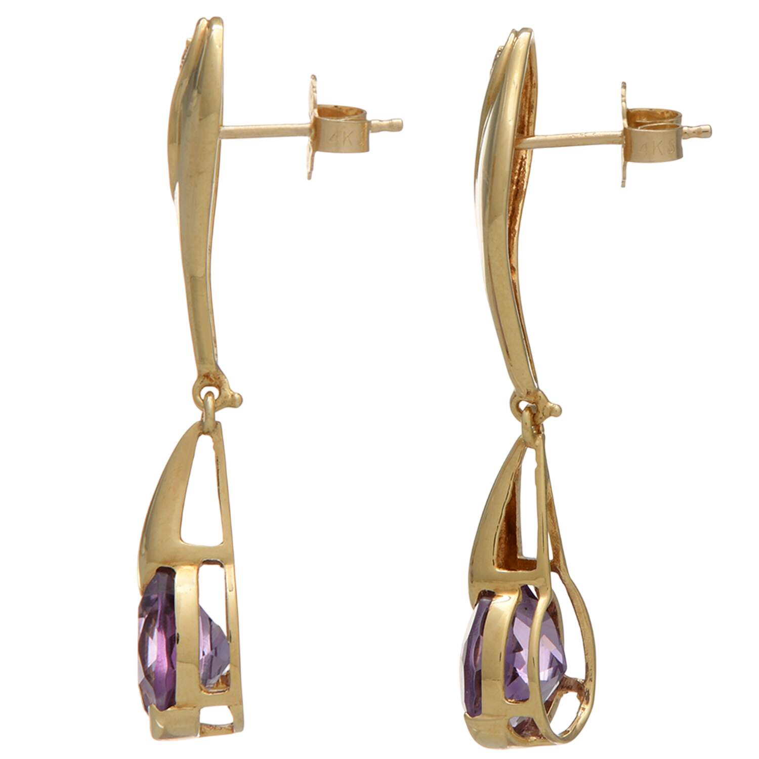 14KY Amethyst (3.50) & Diamond(0.02) Accent Dangle Earrings-2