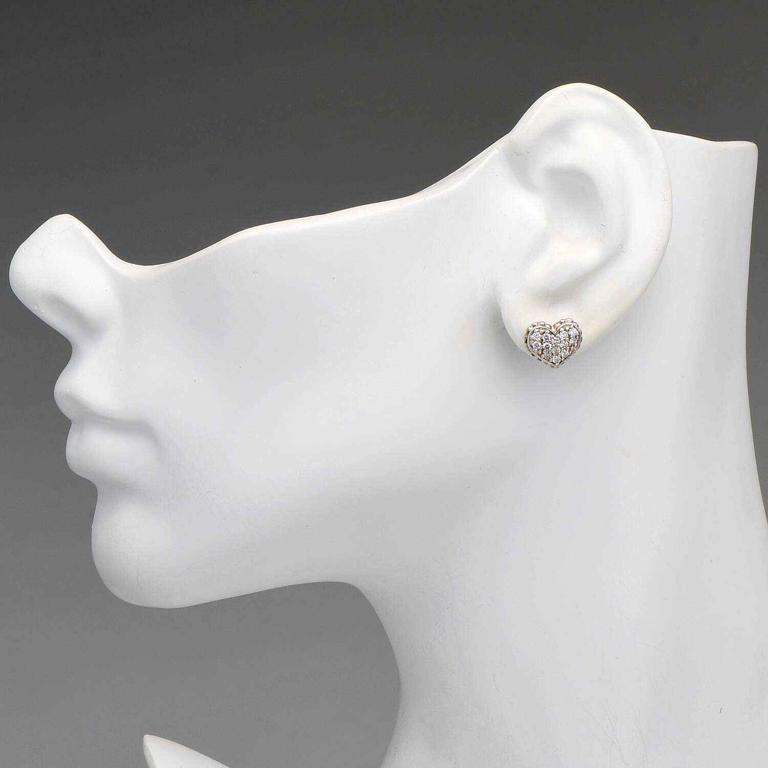 Sterling Silver 14KY Lagos Caviar Pave Diamond(0.52) Heart Stud Earrings-3