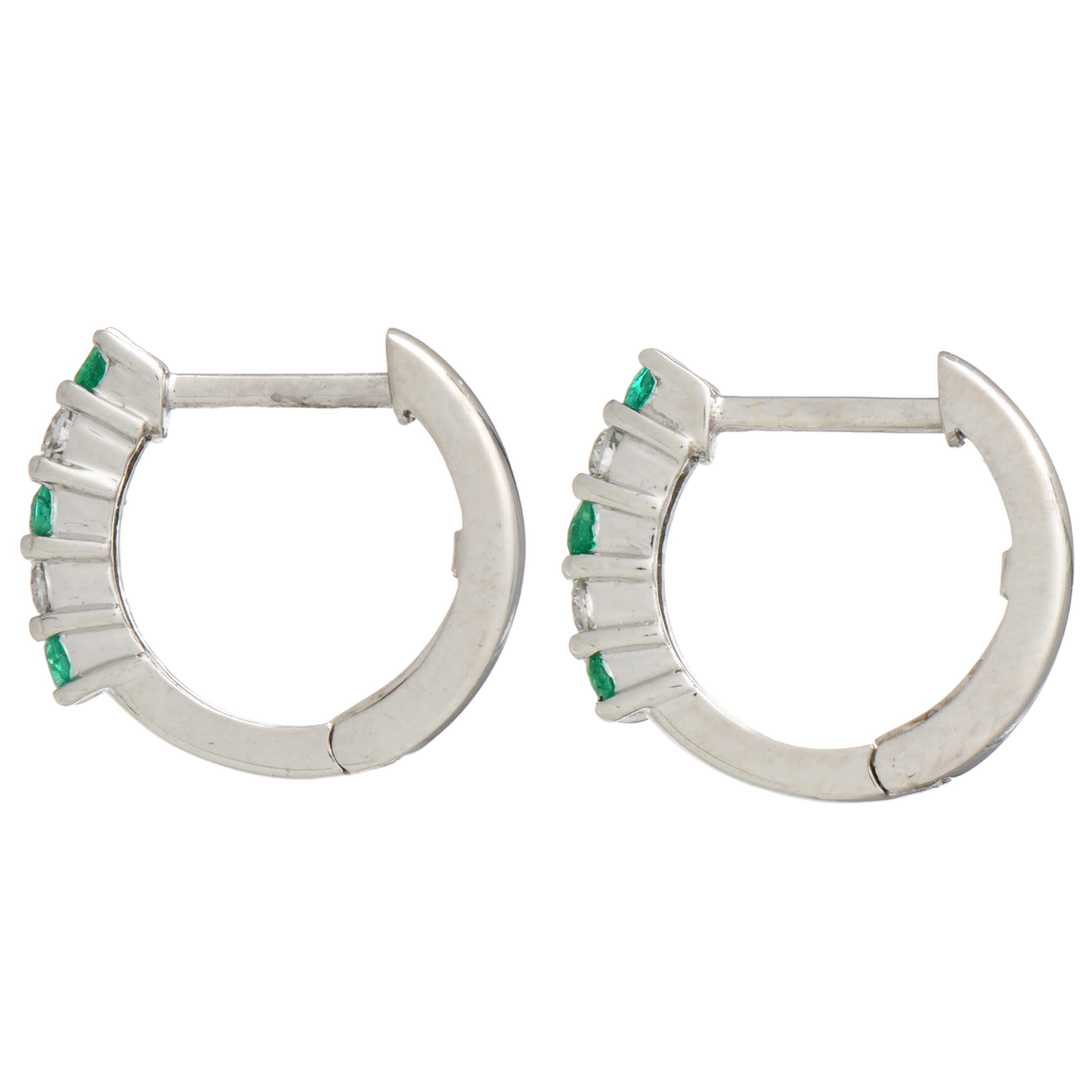 18KW Petite Emerald(0.18) & Diamond(0.08) Huggy Earrings-2