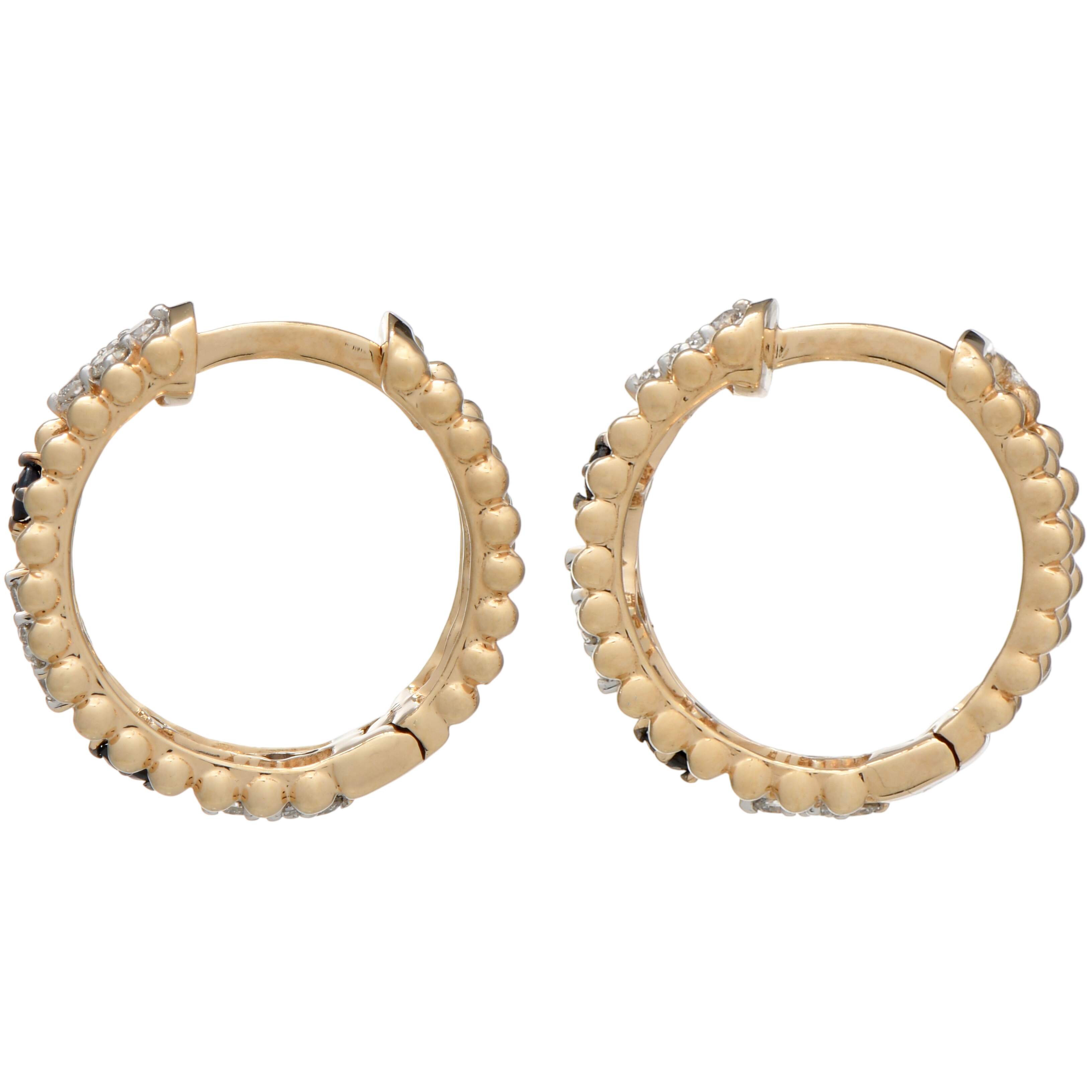 14KY Diamond(0.30) & Sapphire(0.12) Open Hoop Earrings-2