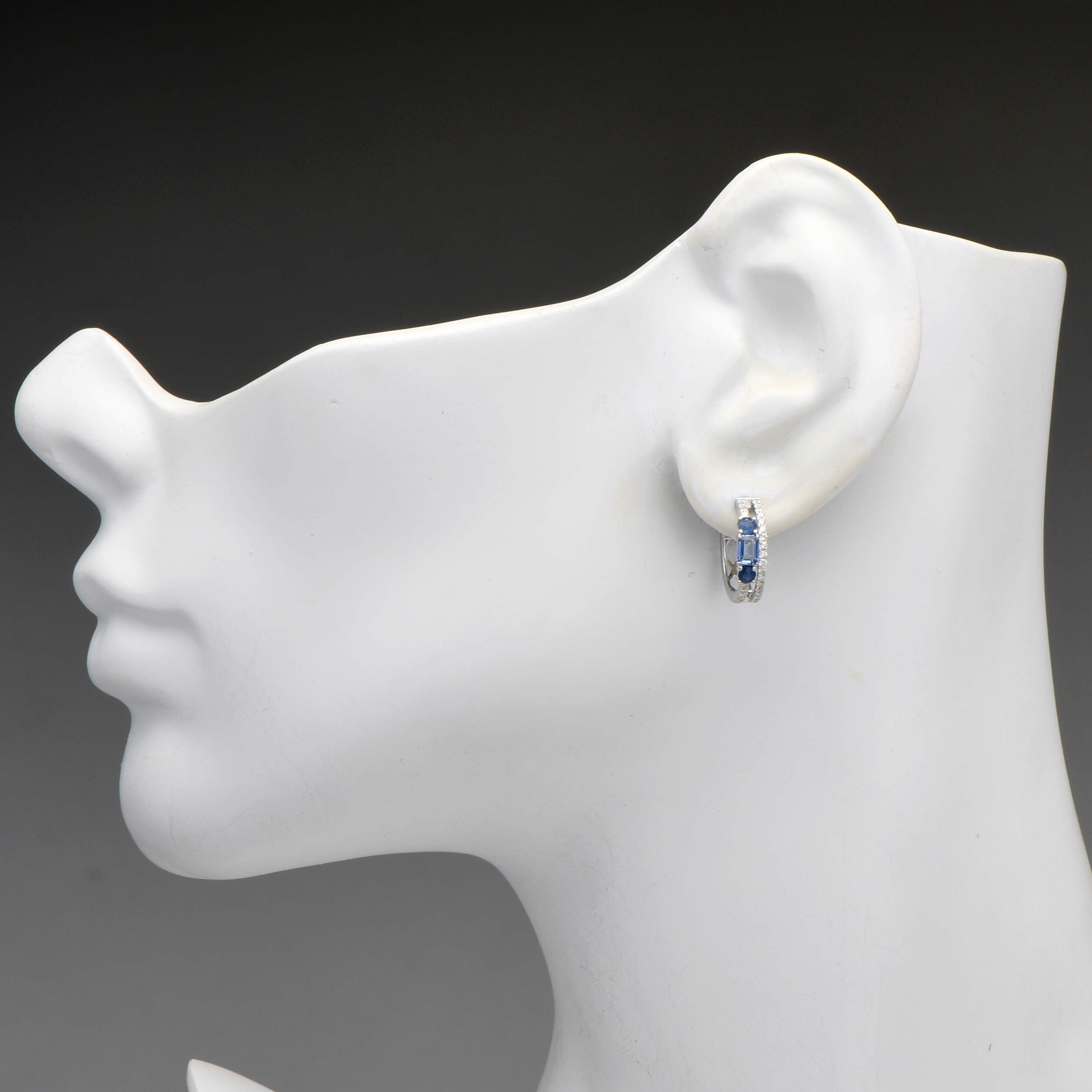 14KW Sapphire (0.95) & Diamond (0.40) Hoop Earrings-3