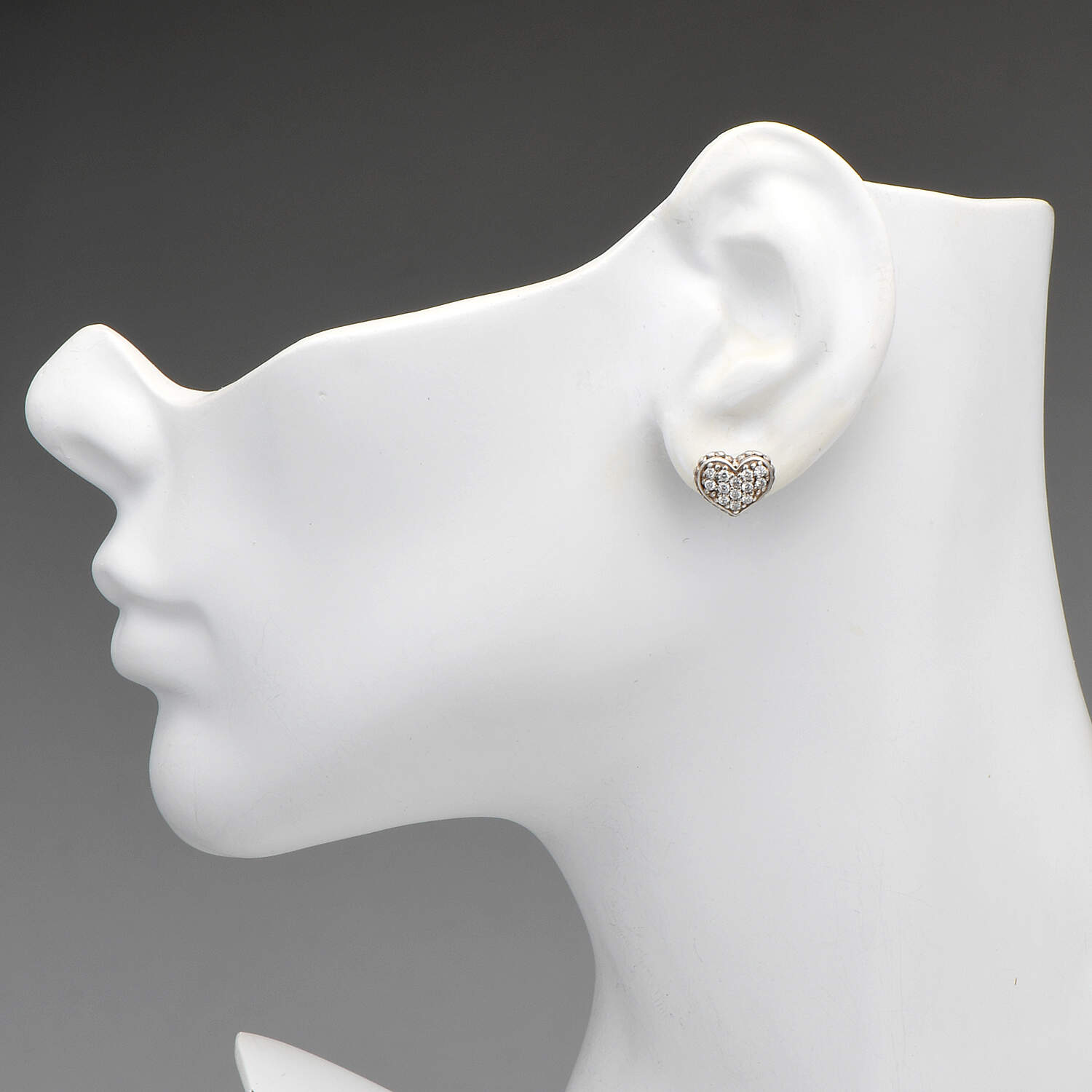 Sterling Silver 14KY Lagos Caviar Pave Diamond(0.52) Heart Stud Earrings-4