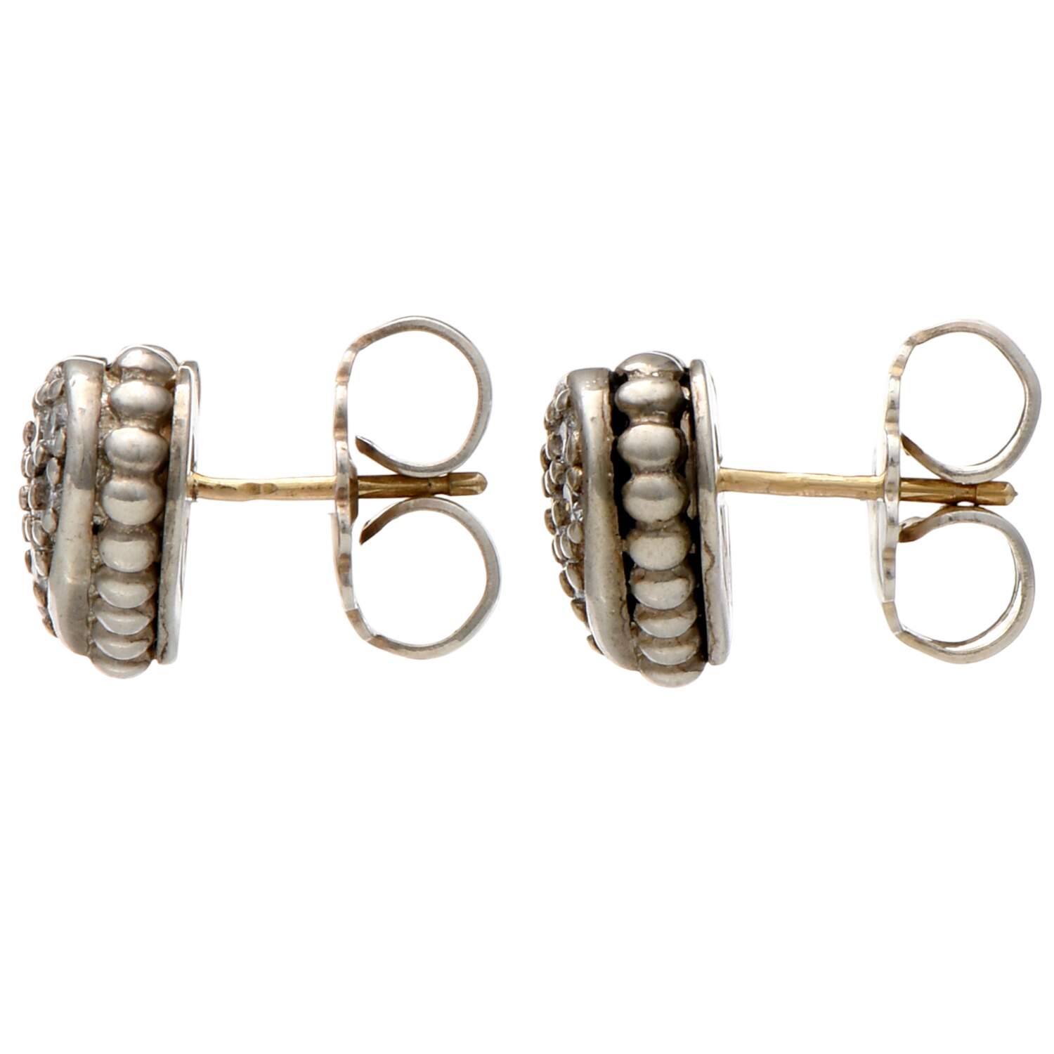 Sterling Silver 14KY Lagos Caviar Pave Diamond(0.52) Heart Stud Earrings-2