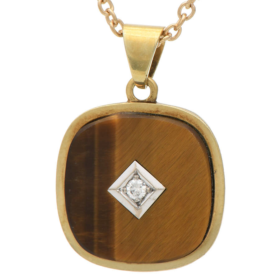 14KY Tigers Eye & Diamond Accent Bezel Necklace-1