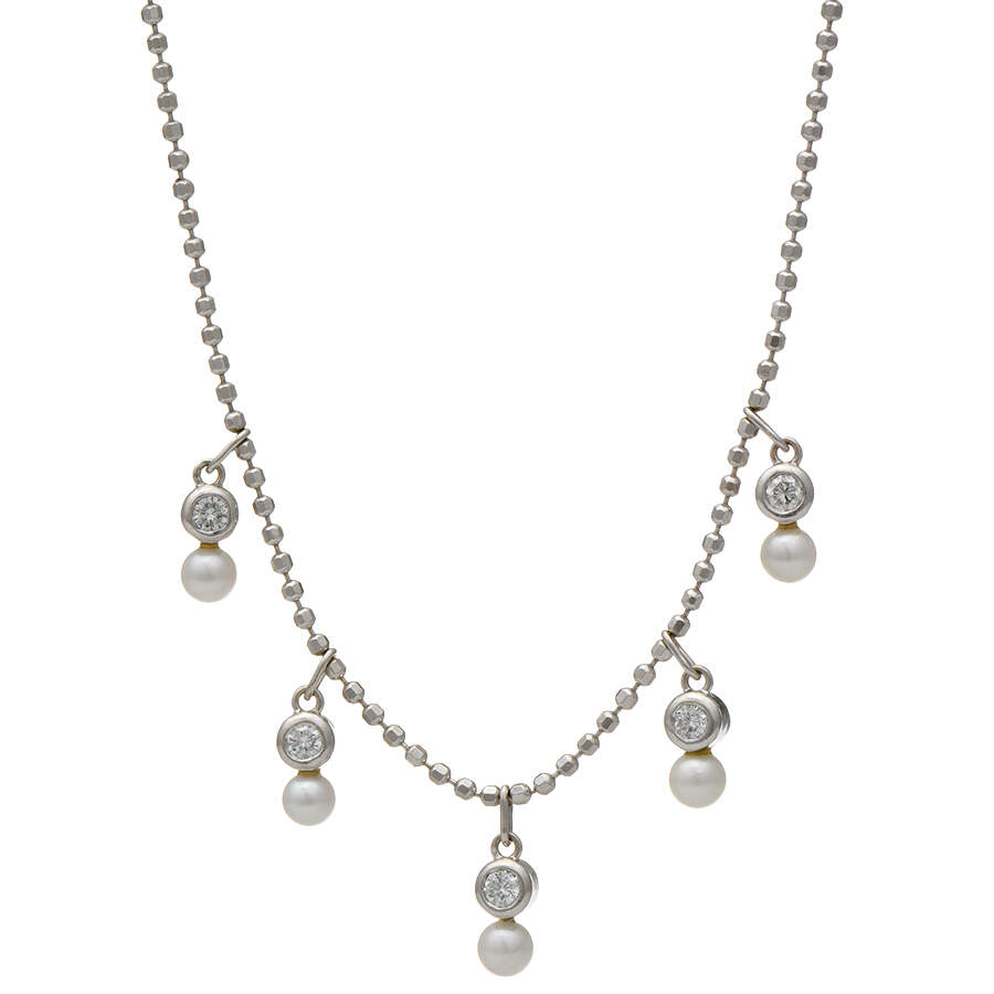 14KW Diamond(0.50) & Cultured Pearl Droplet Necklace-1