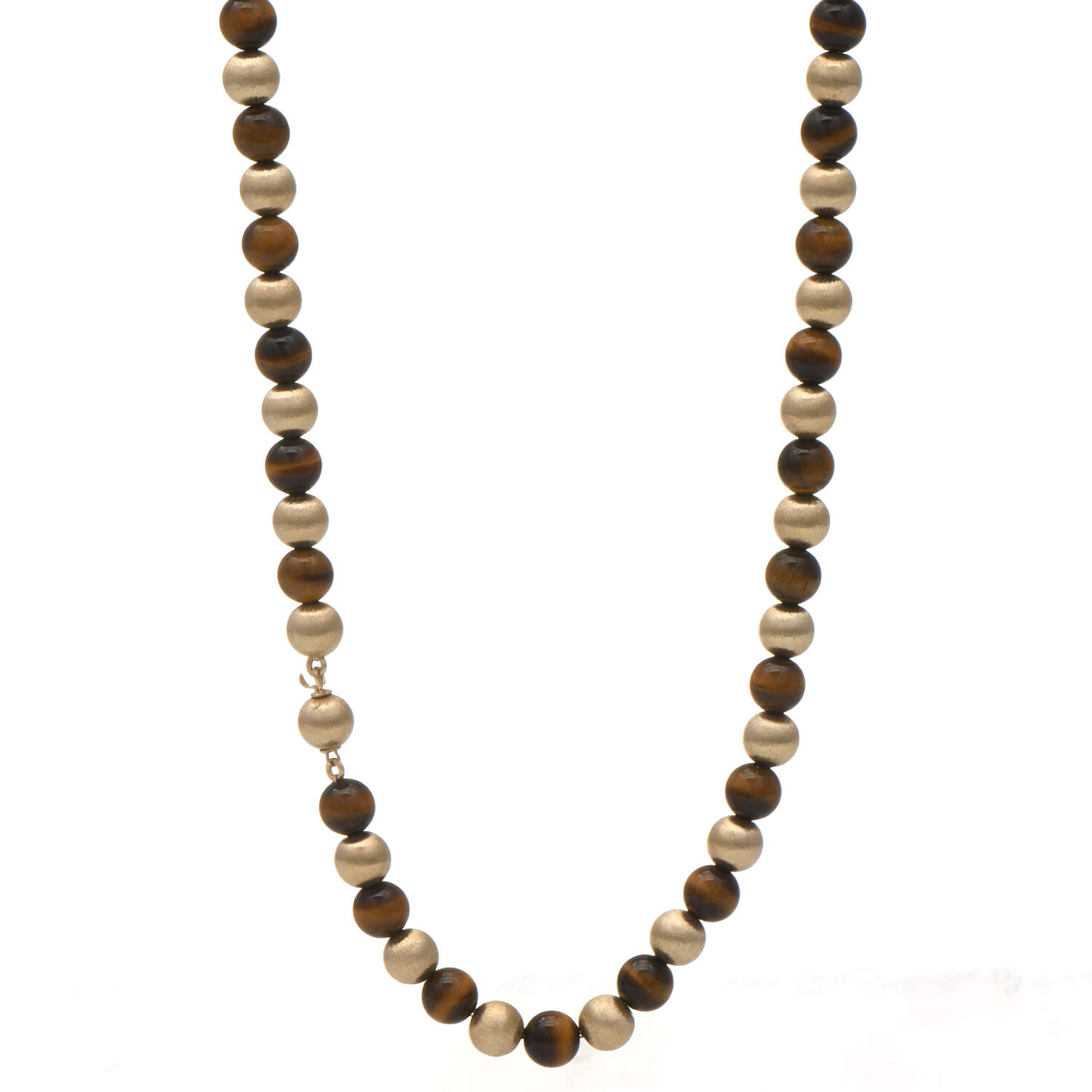 14KY 2 in 1 Tiger's Eye & Textured Gold Bead Necklace-1
