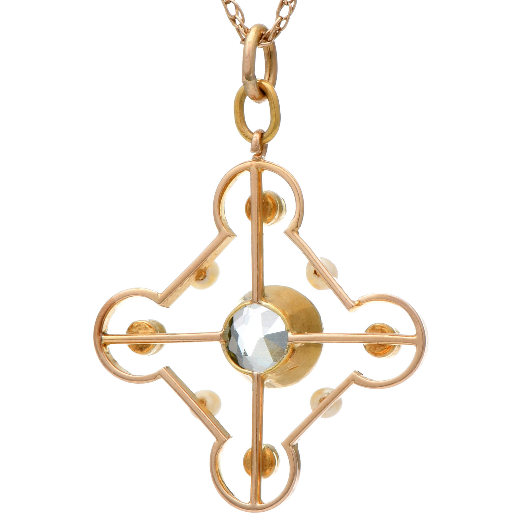 14/9KY Aquamarine & Seed Pearl Pendant Necklace-2