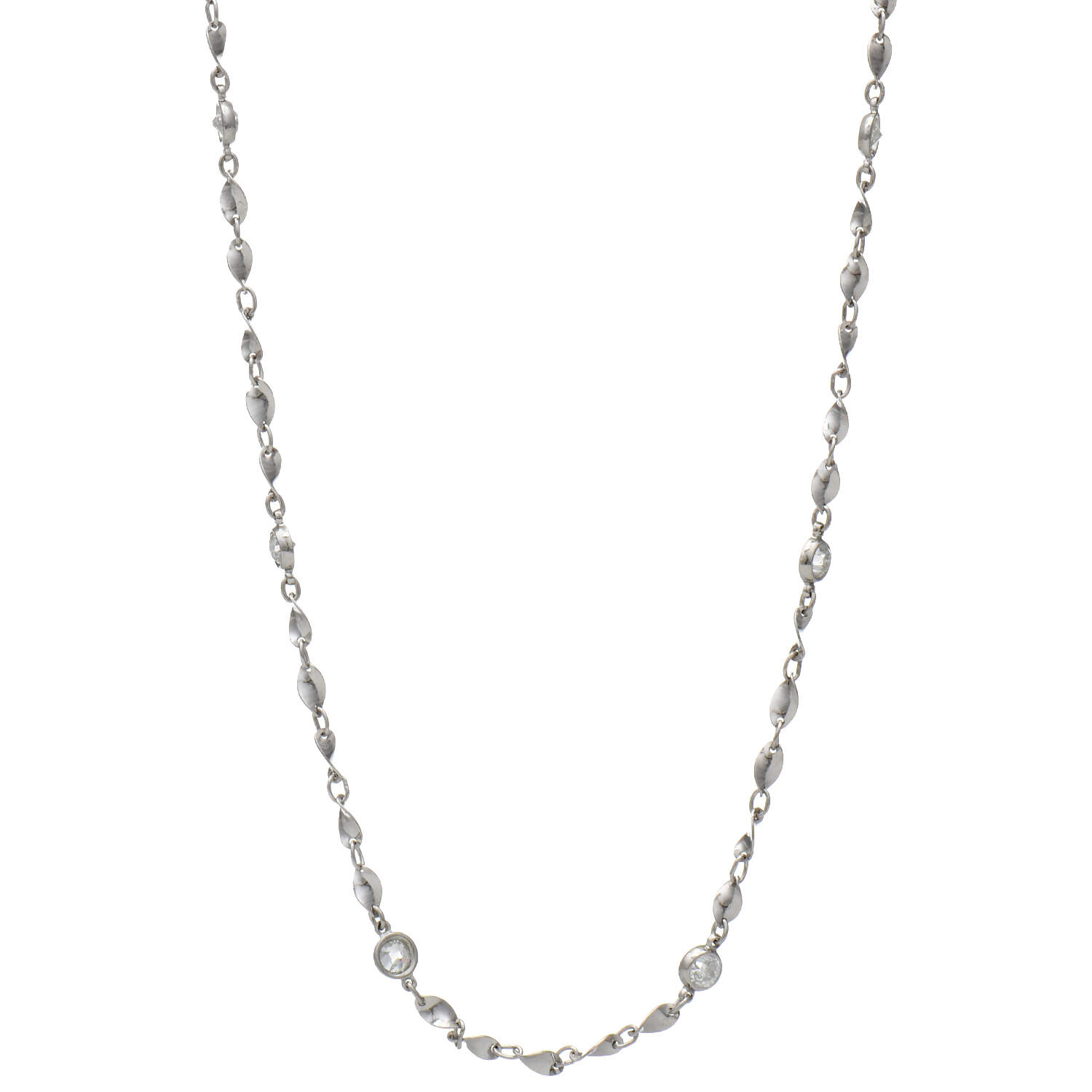 Palladium Handmade Diamond(1.50) Twist Link Necklace-1
