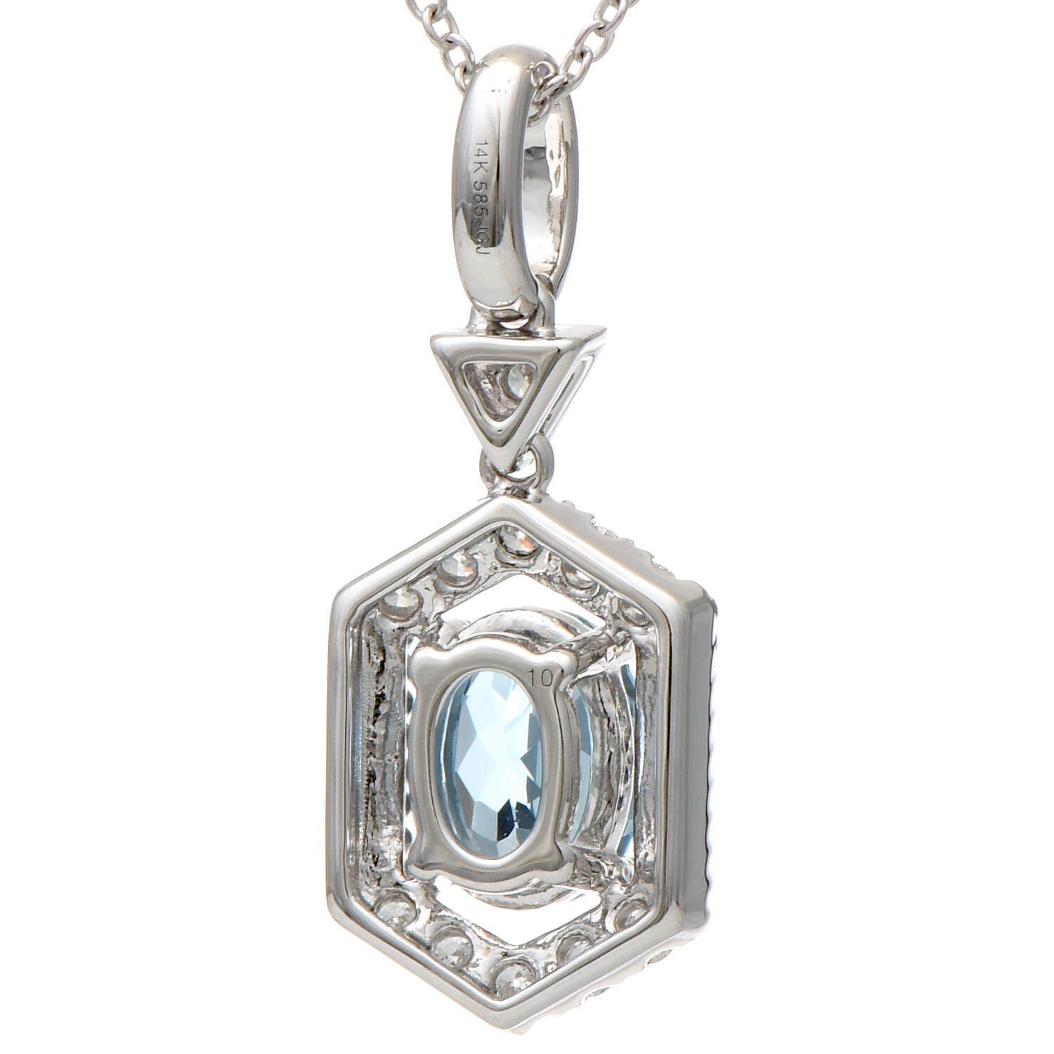 14KW Aquamarine(0.74) & Diamond(0.10) Geometric Pendant Necklace-6