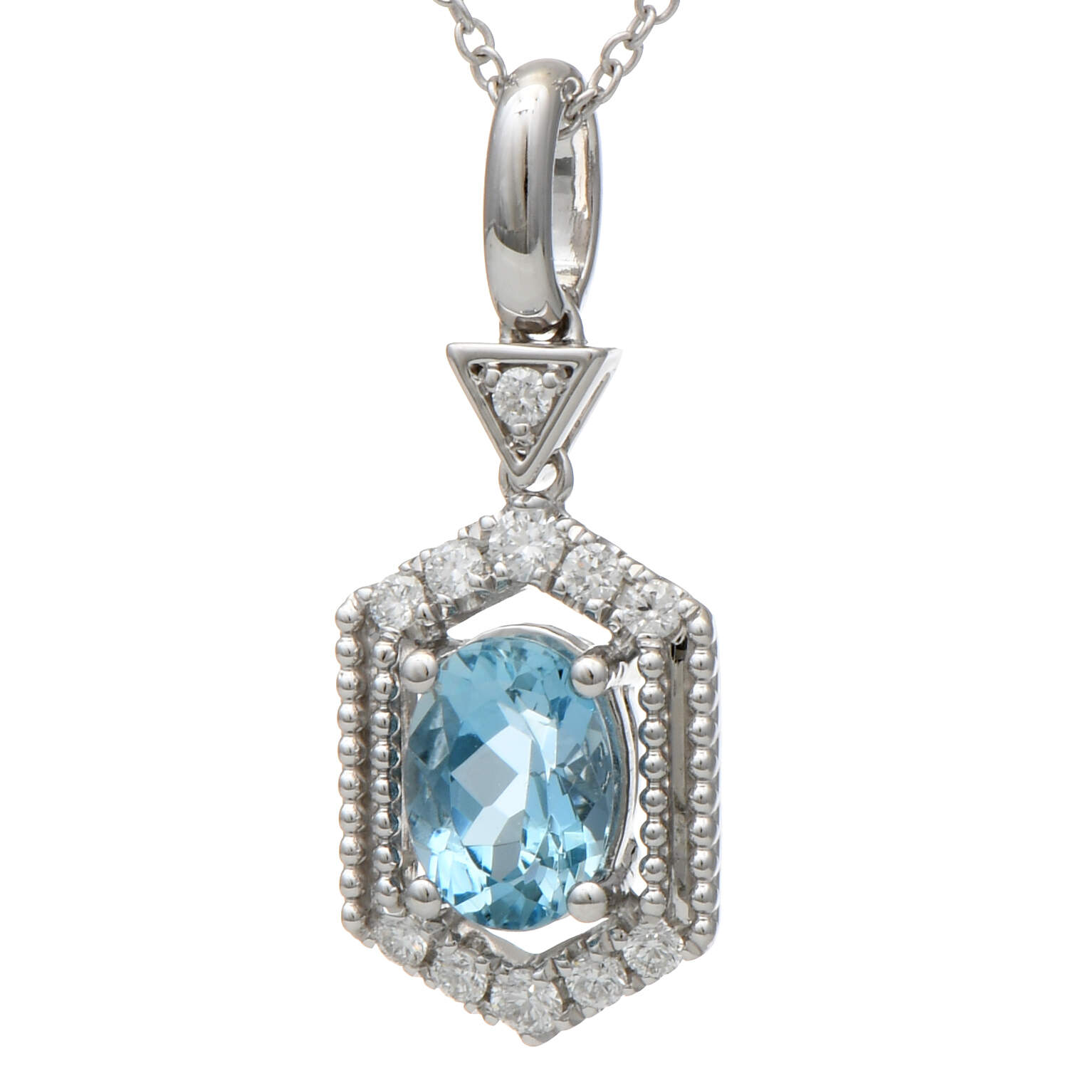 14KW Aquamarine(0.74) & Diamond(0.10) Geometric Pendant Necklace-5