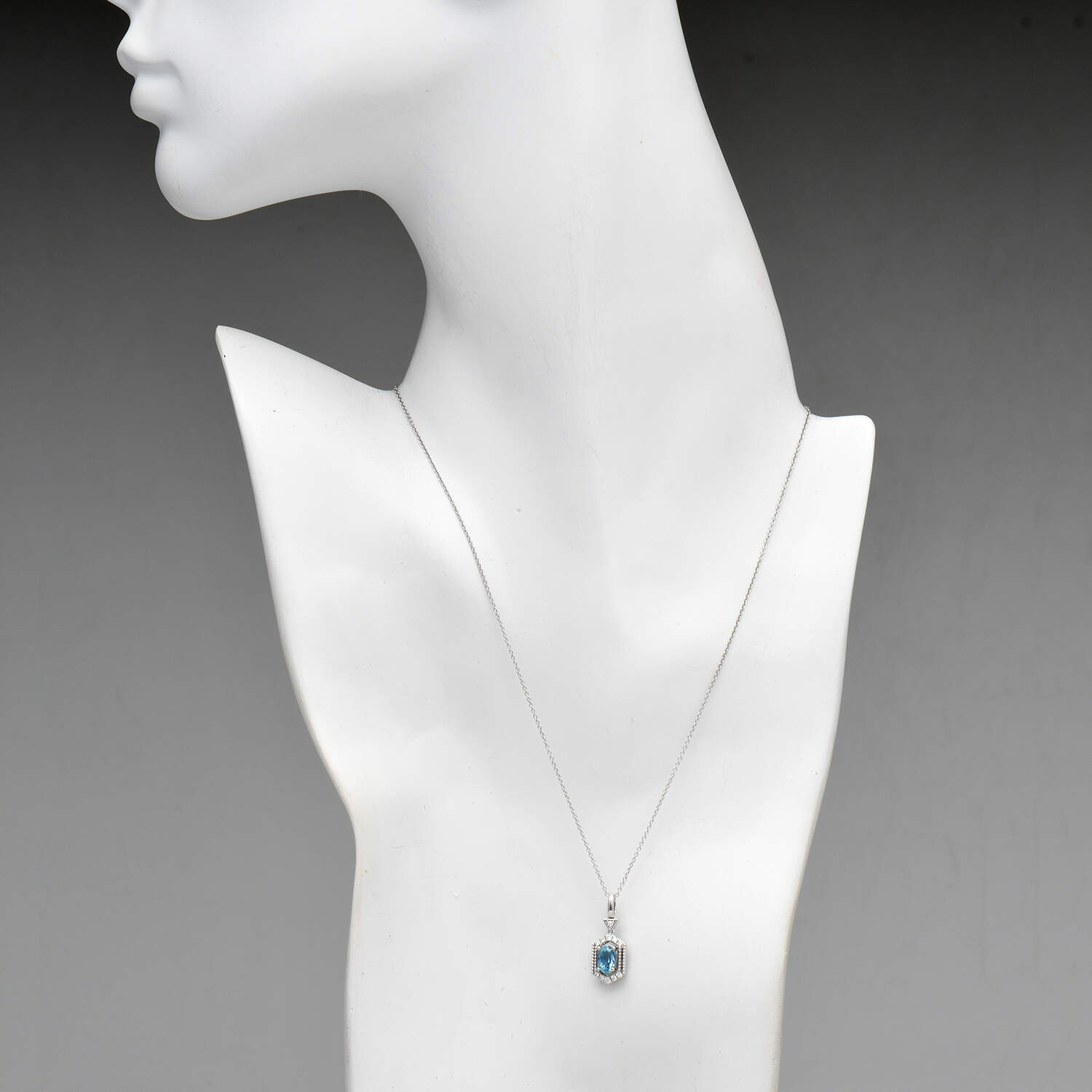 14KW Aquamarine(0.74) & Diamond(0.10) Geometric Pendant Necklace-4