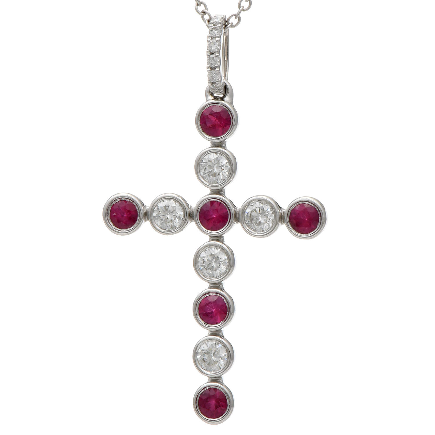 14KW Ruby(0.36) & Diamond(0.25) Cross Necklace-1