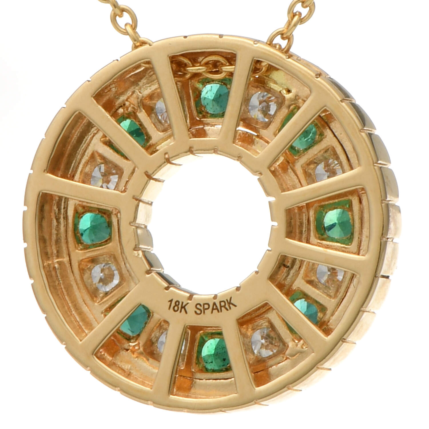 18KY Spark Emerald(0.24) & Diamond(0.24) Circle Necklace-2
