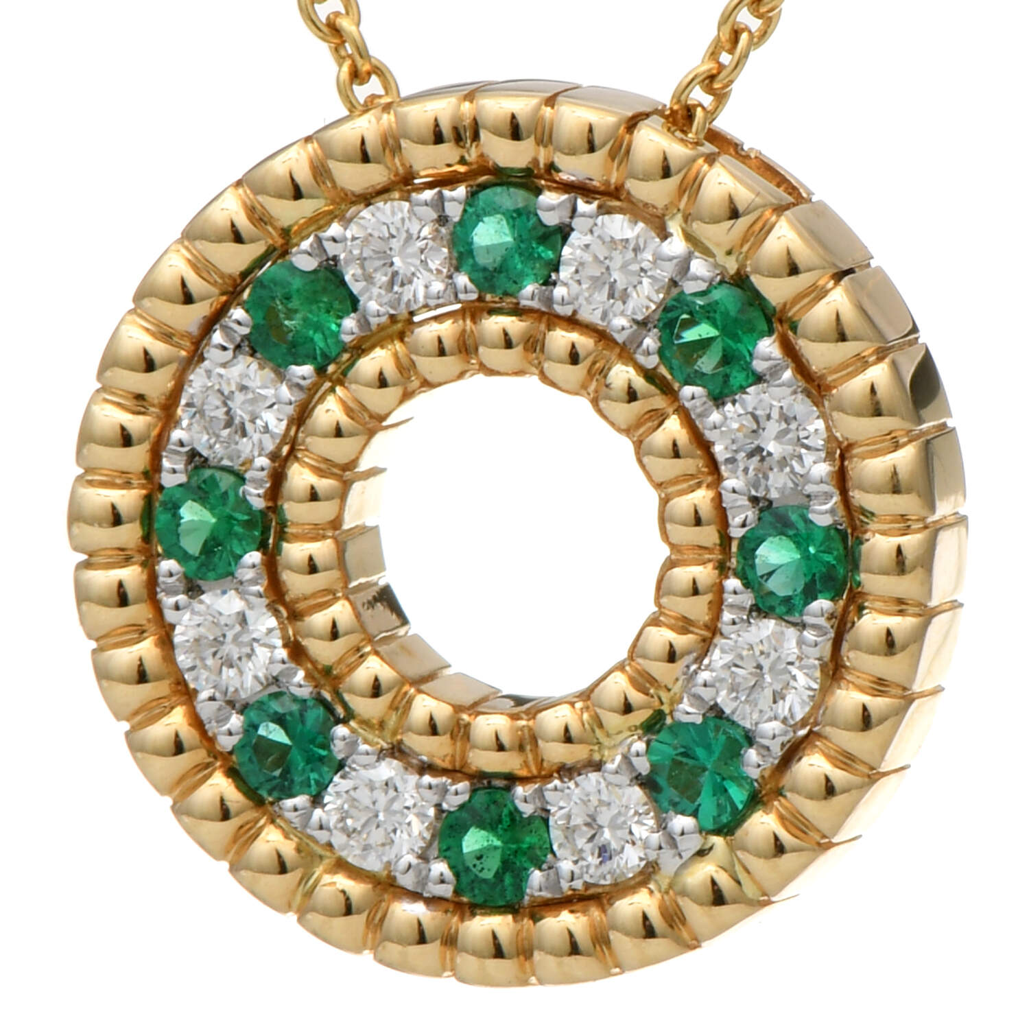 18KY Spark Emerald(0.24) & Diamond(0.24) Circle Necklace-1