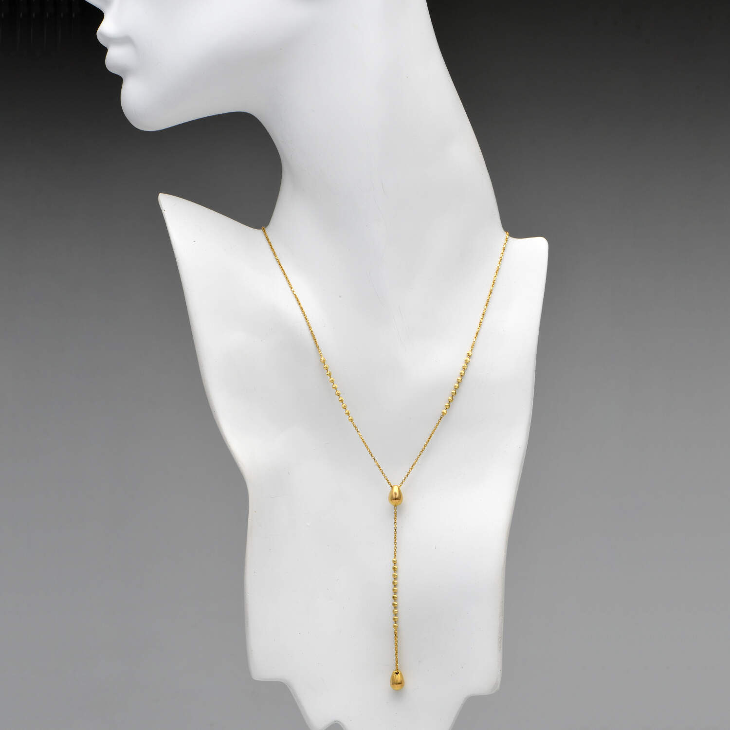 18KY Fluted Bead "Y" Drop Necklace-3