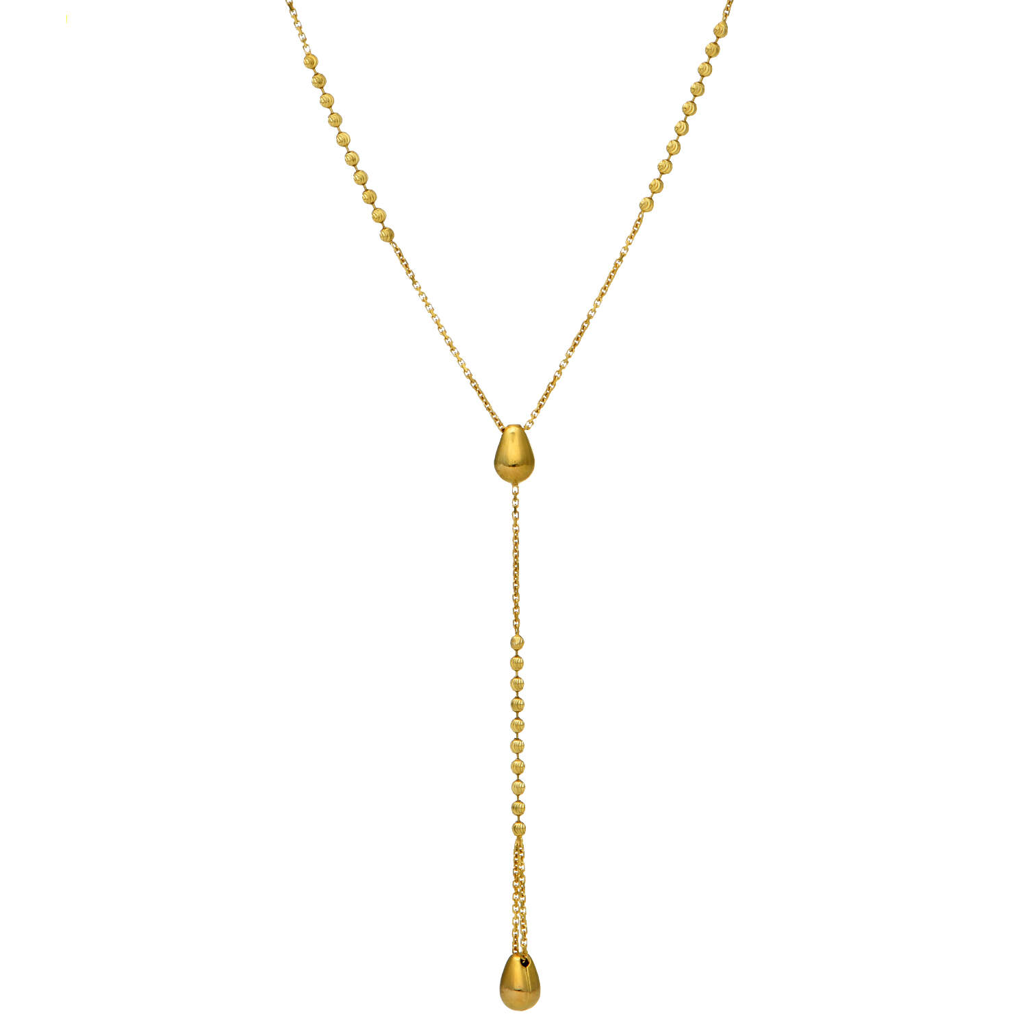 18KY Fluted Bead "Y" Drop Necklace-1