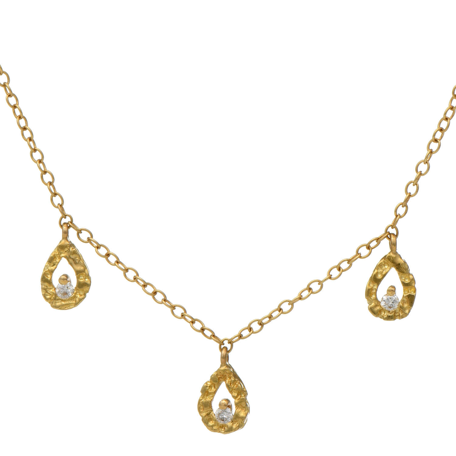 18KY Petite Diamond(0.06) Textured Droplet Necklace-1