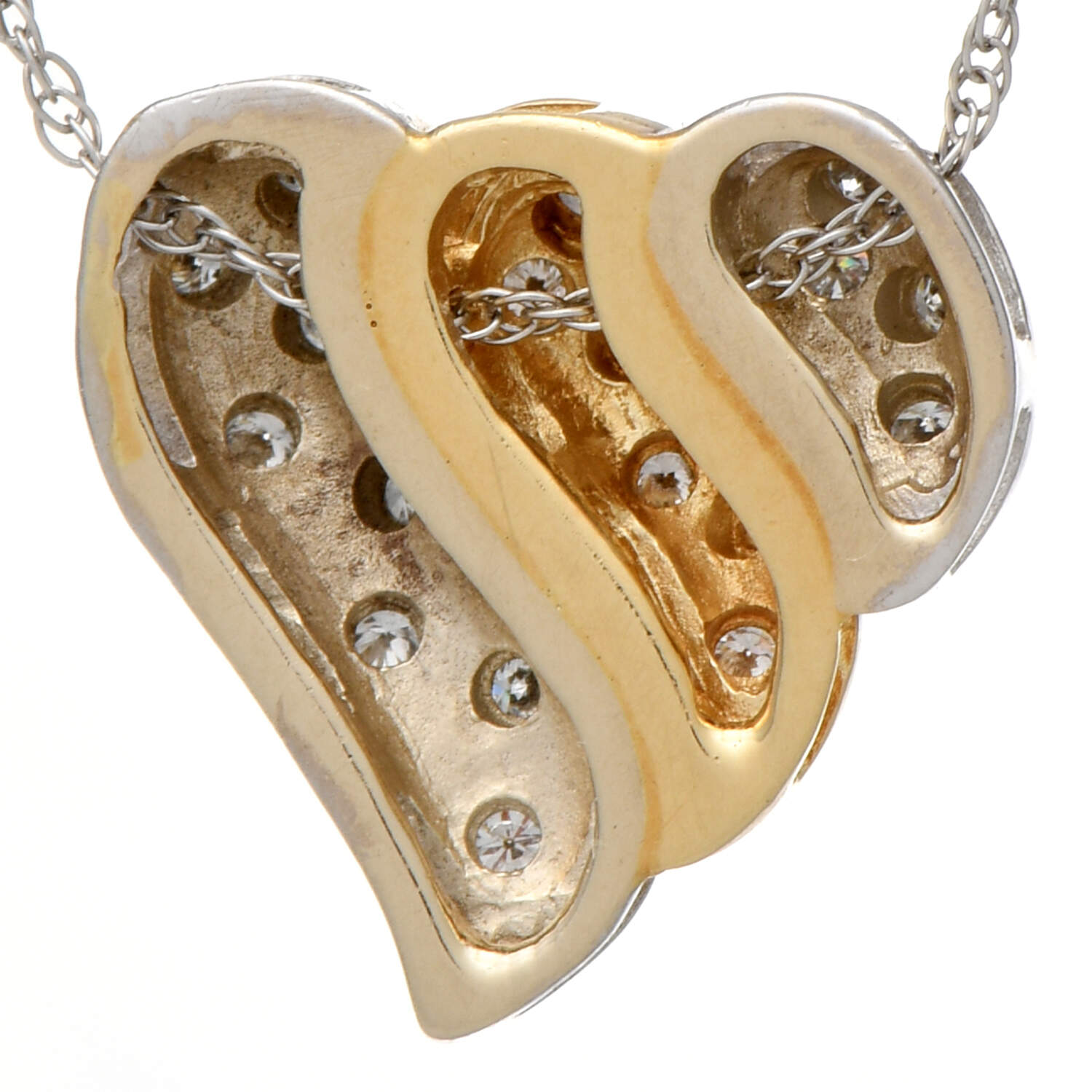 14KWY Two-Tone Diamond (0.25) Puffy Heart Necklace-2