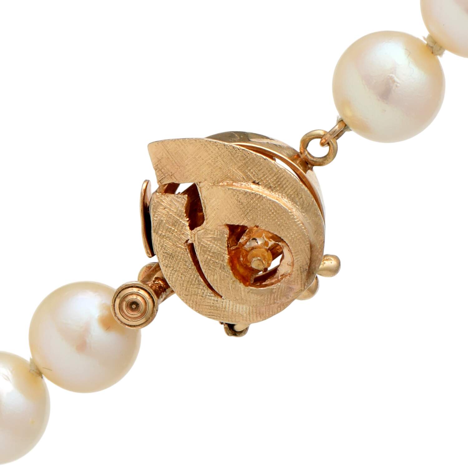 14KY Pearl & Fluted Gold Bead Strand Necklace-2