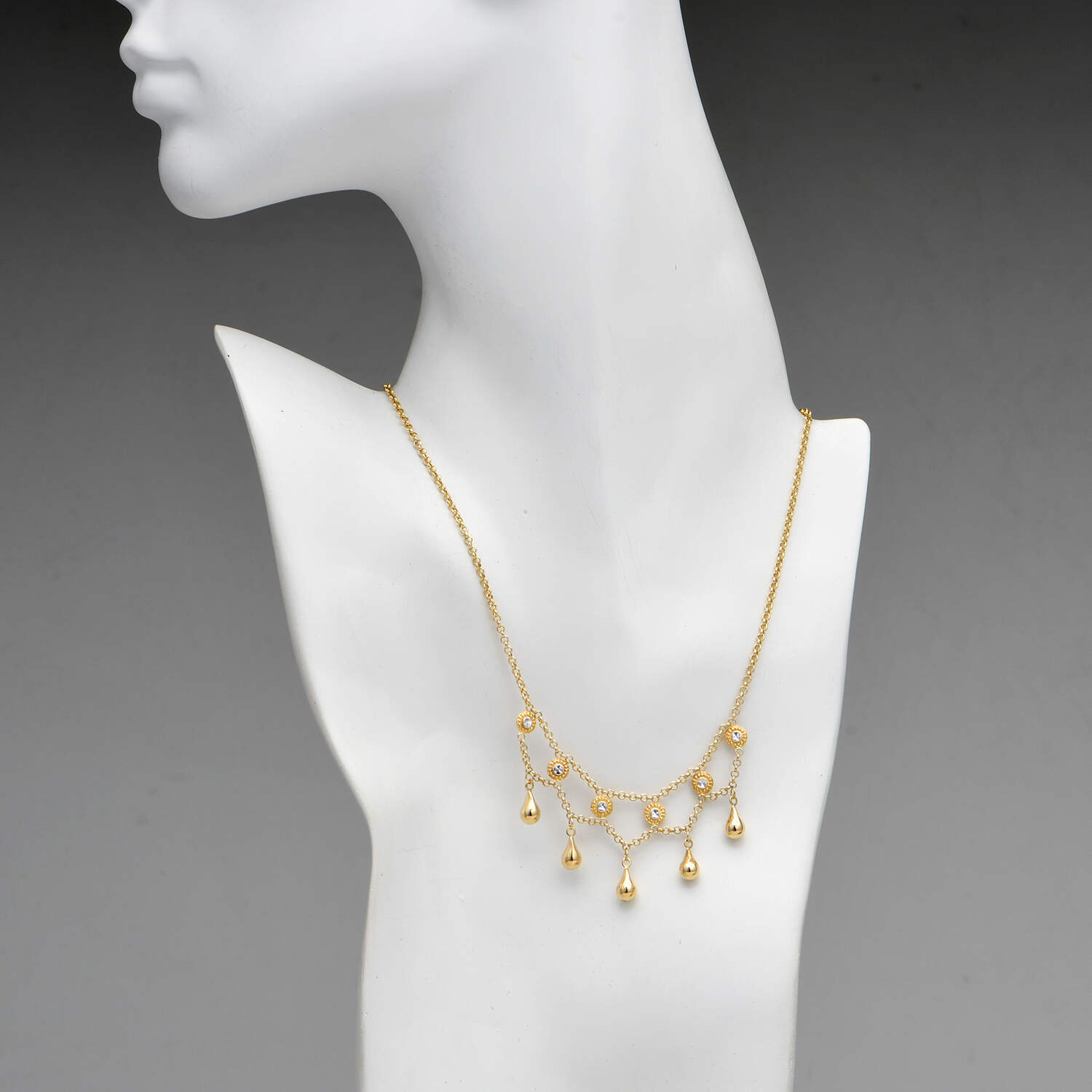 14KY Gold Droplet Fringe Necklace-4