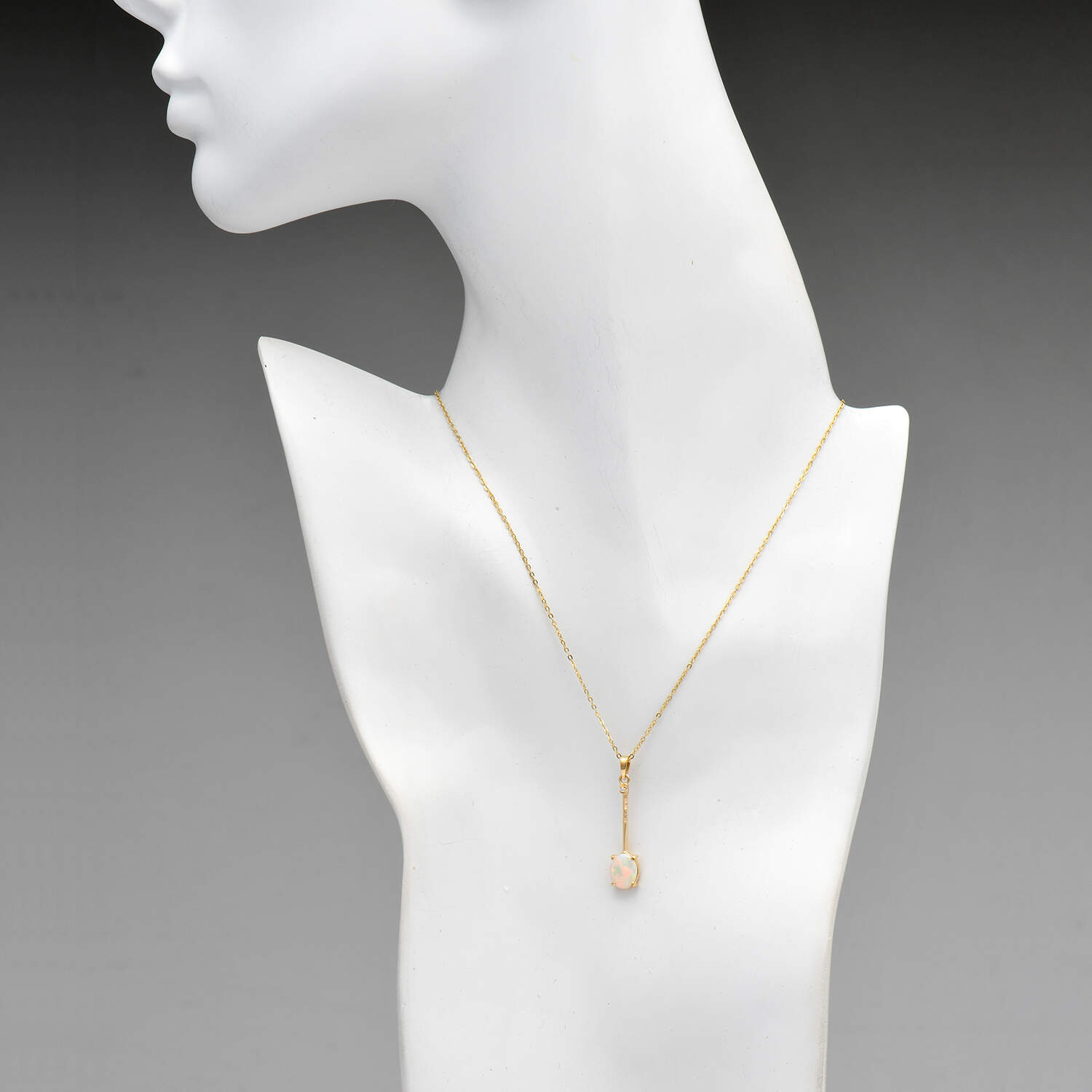 18KY Crystal Opal(0.60) & Diamond Accent  Drop Necklace-4