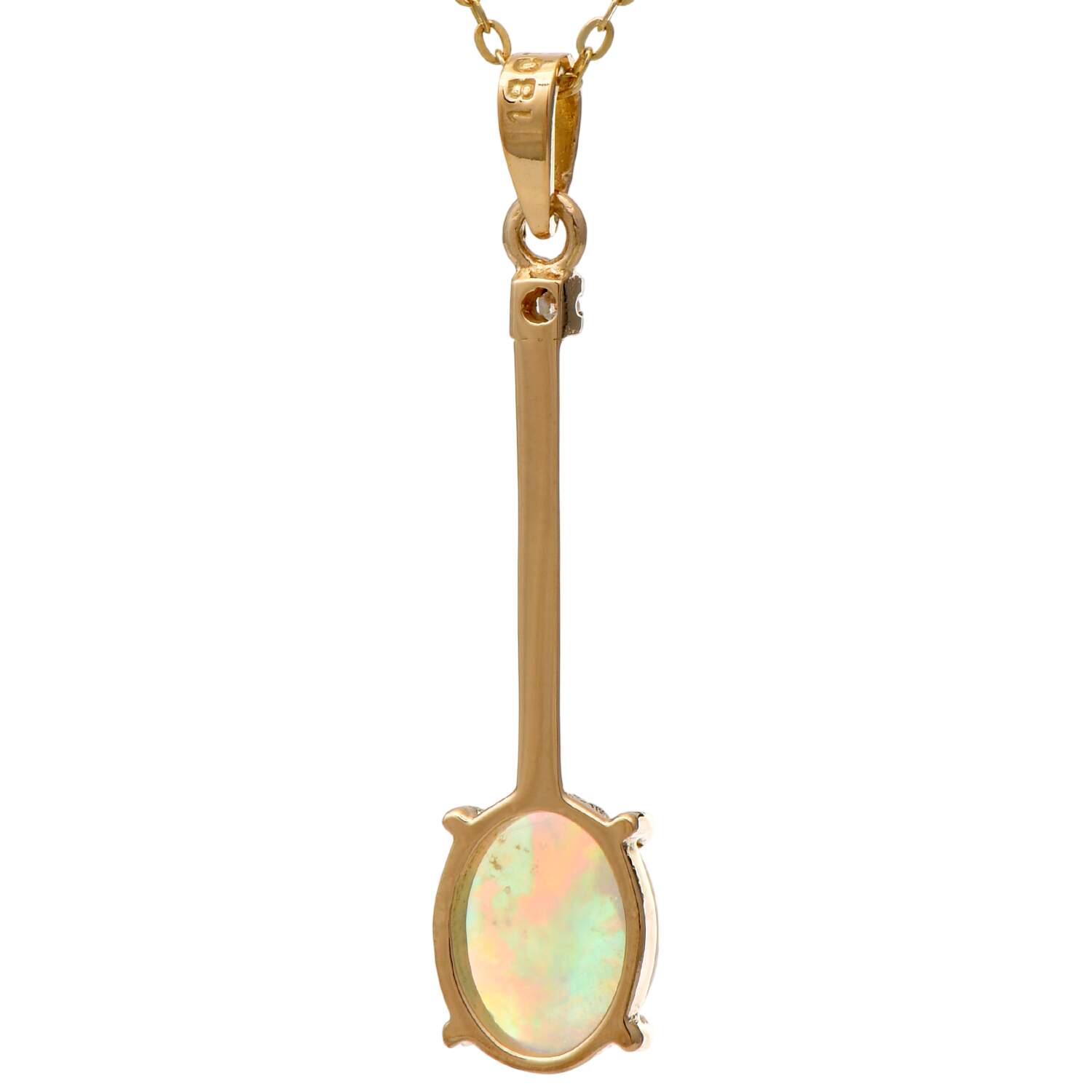 18KY Crystal Opal(0.60) & Diamond Accent  Drop Necklace-2