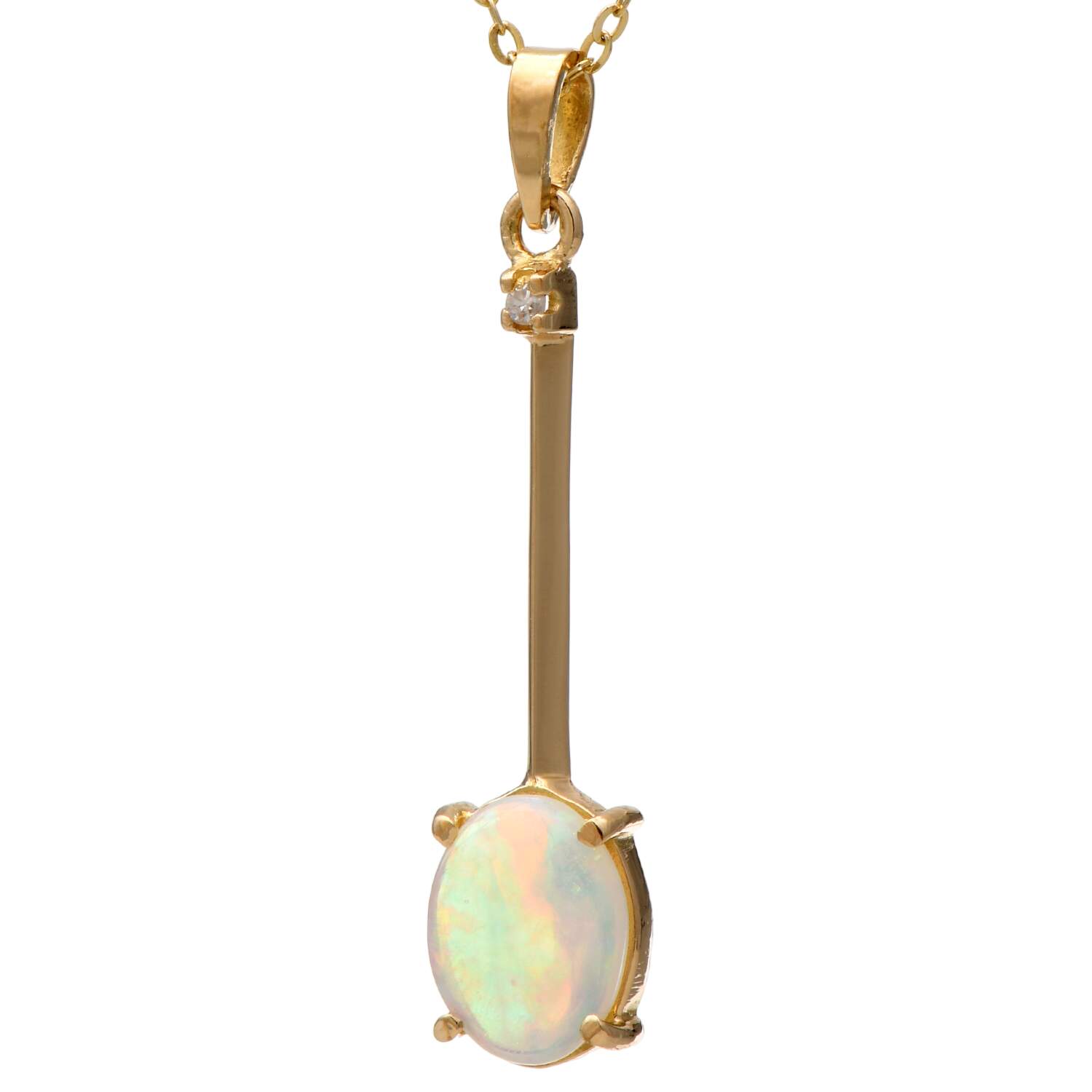 18KY Crystal Opal(0.60) & Diamond Accent  Drop Necklace-1