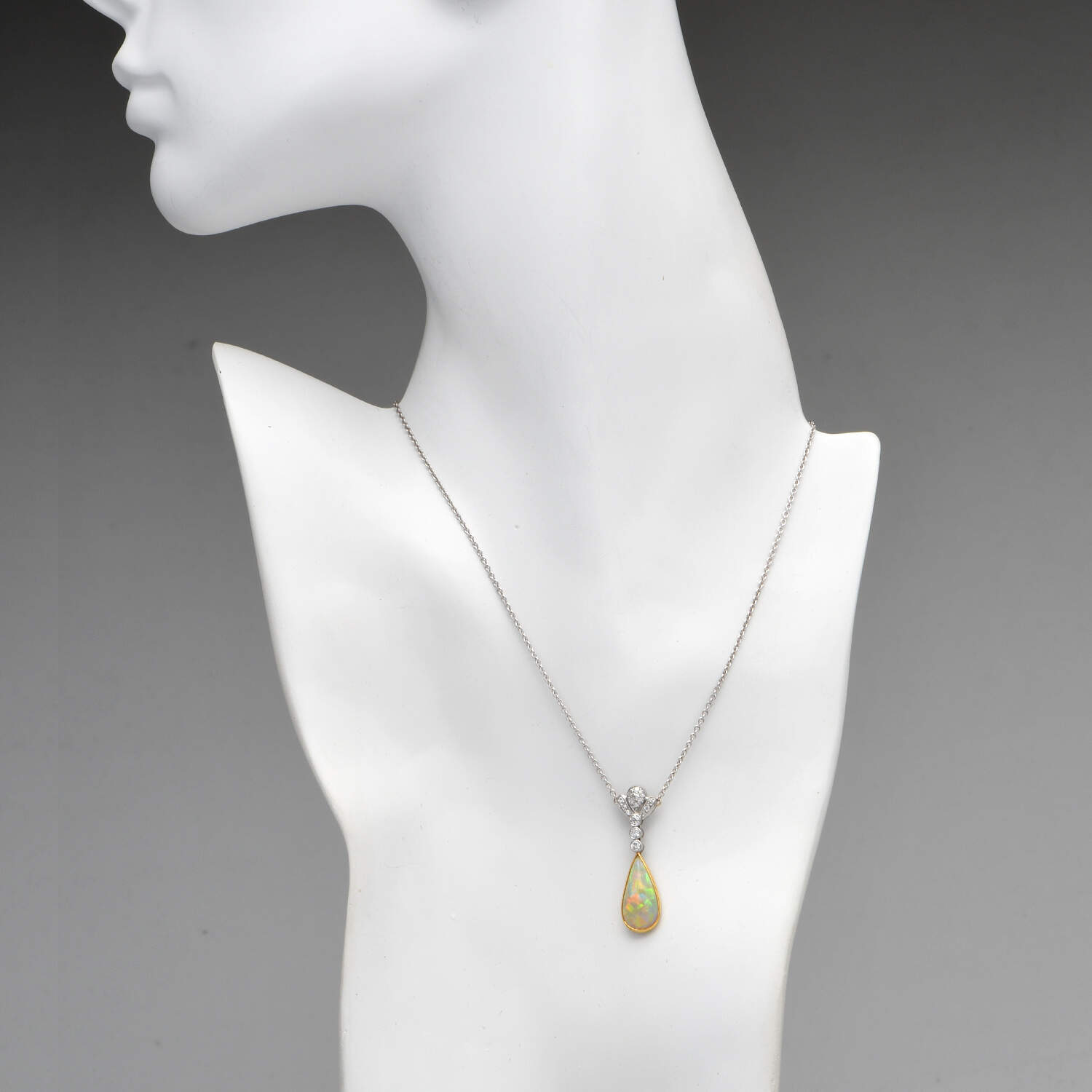 14KW Platinum Edwardian Crystal Opal(2.95) & Diamond(.37) Drop Necklace-4