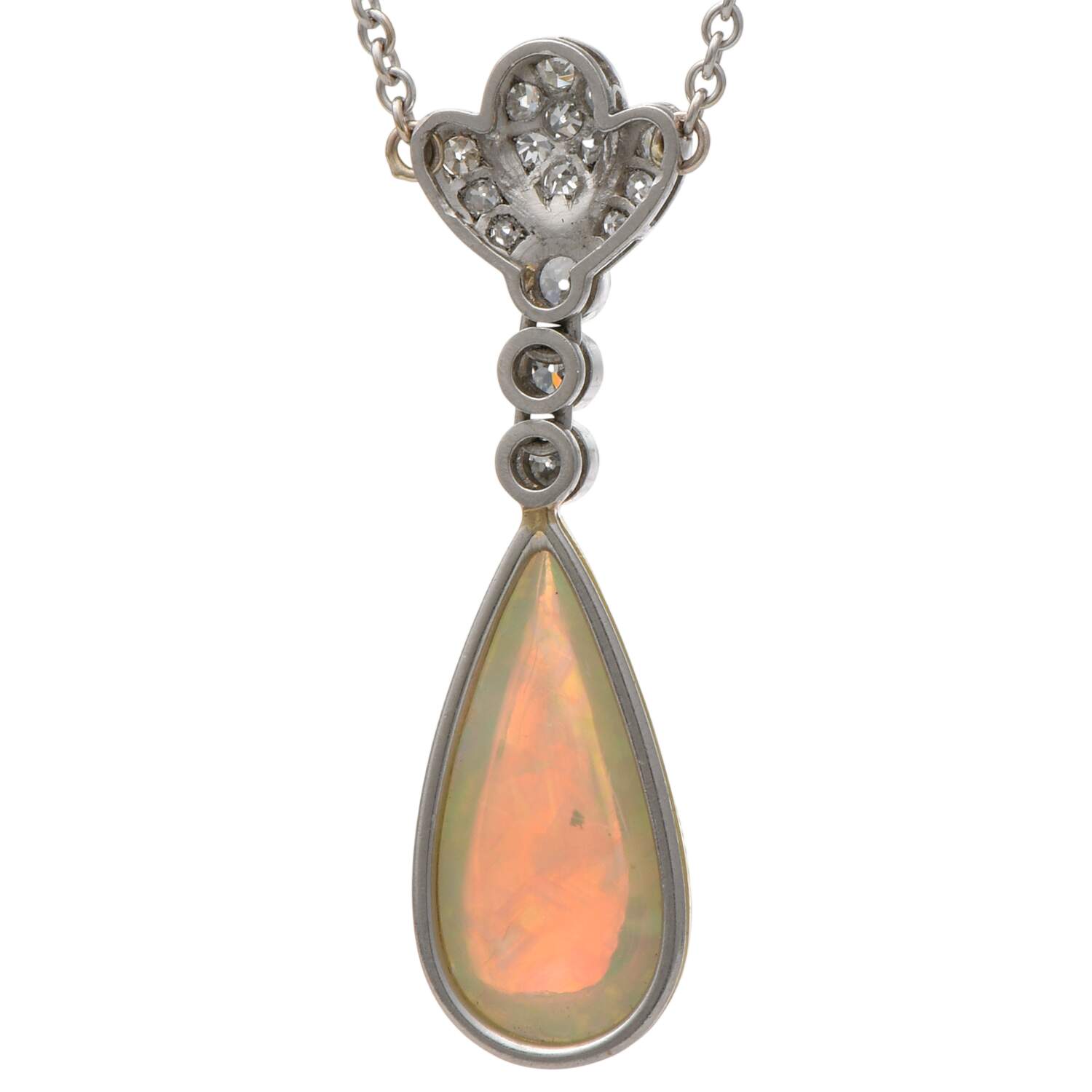 14KW Platinum Edwardian Crystal Opal(2.95) & Diamond(.37) Drop Necklace-2
