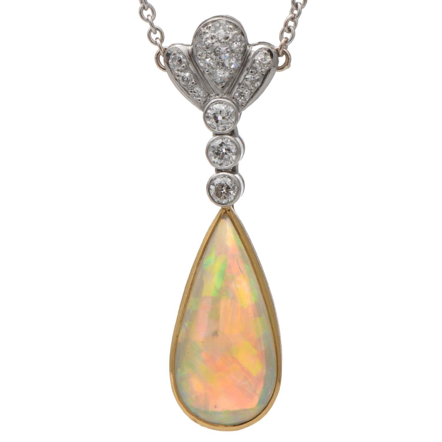 14KW Platinum Edwardian Crystal Opal(2.95) & Diamond(.37) Drop Necklace-1