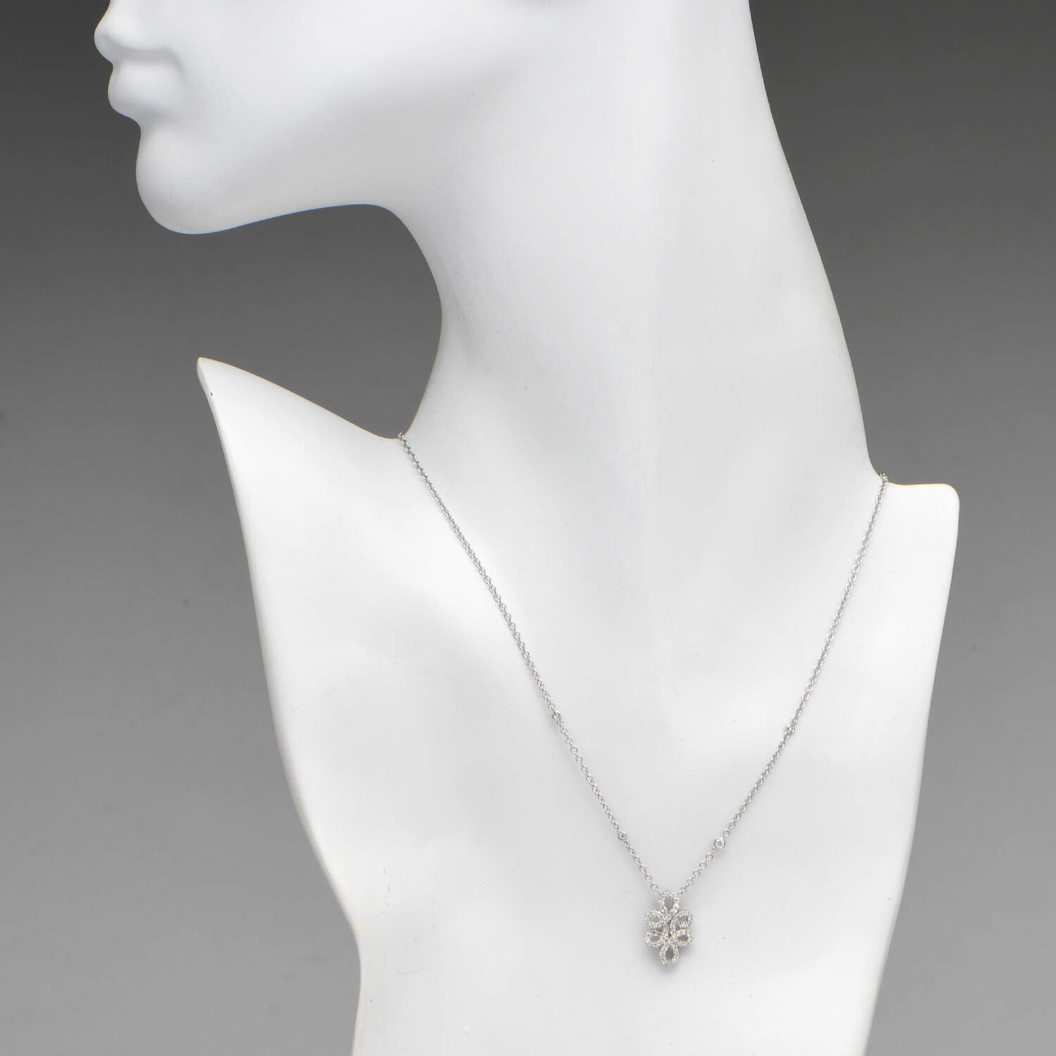 18KW Pave Diamond(0.56) Swirl Station Necklace-5