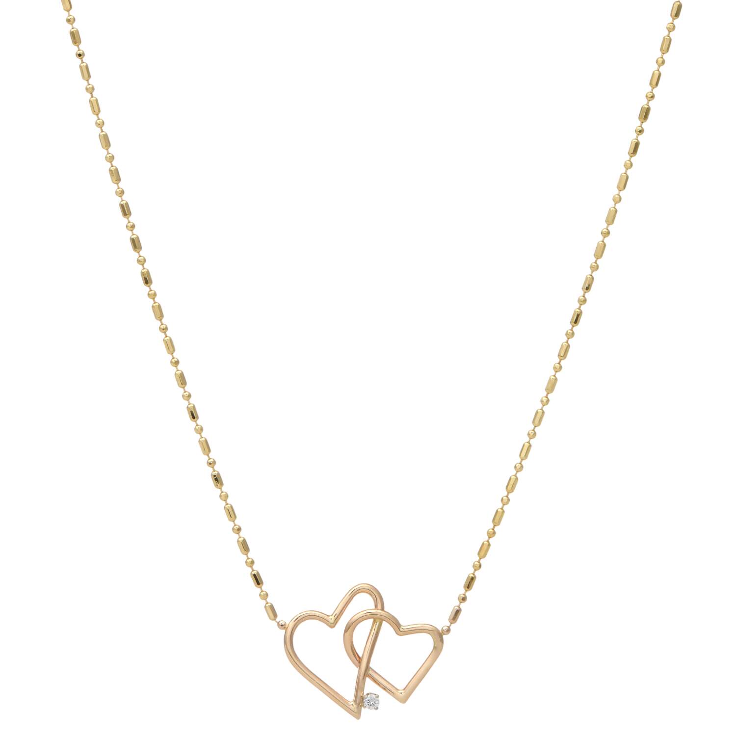 14KY Two Hearts Diamond(0.05) Accent Necklace-2