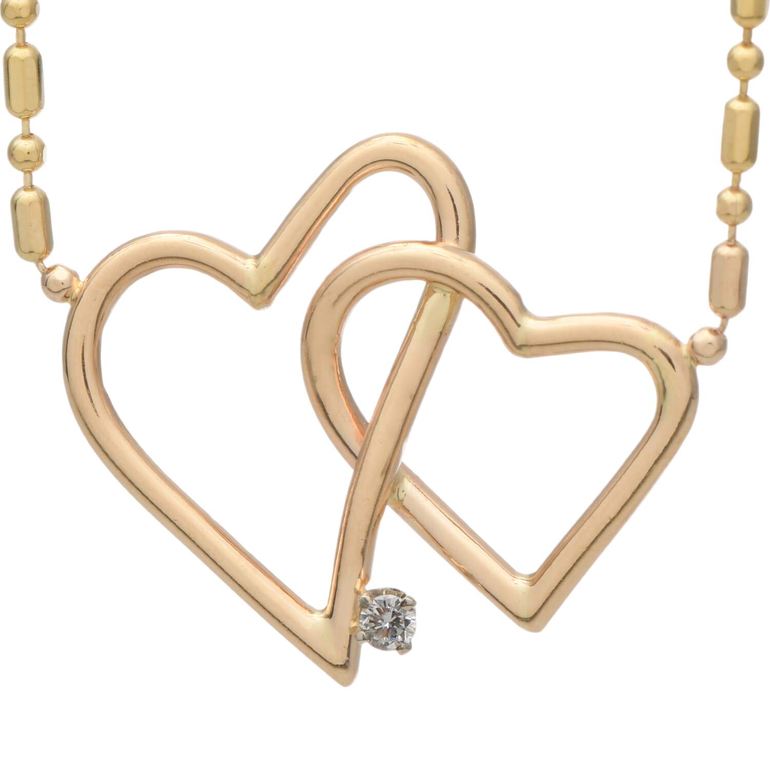 14KY Two Hearts Diamond(0.05) Accent Necklace-1