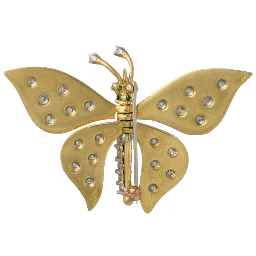 14KYW Articulated Butterfly Diamond(1.20) & Emerald(0.08) Pin-2