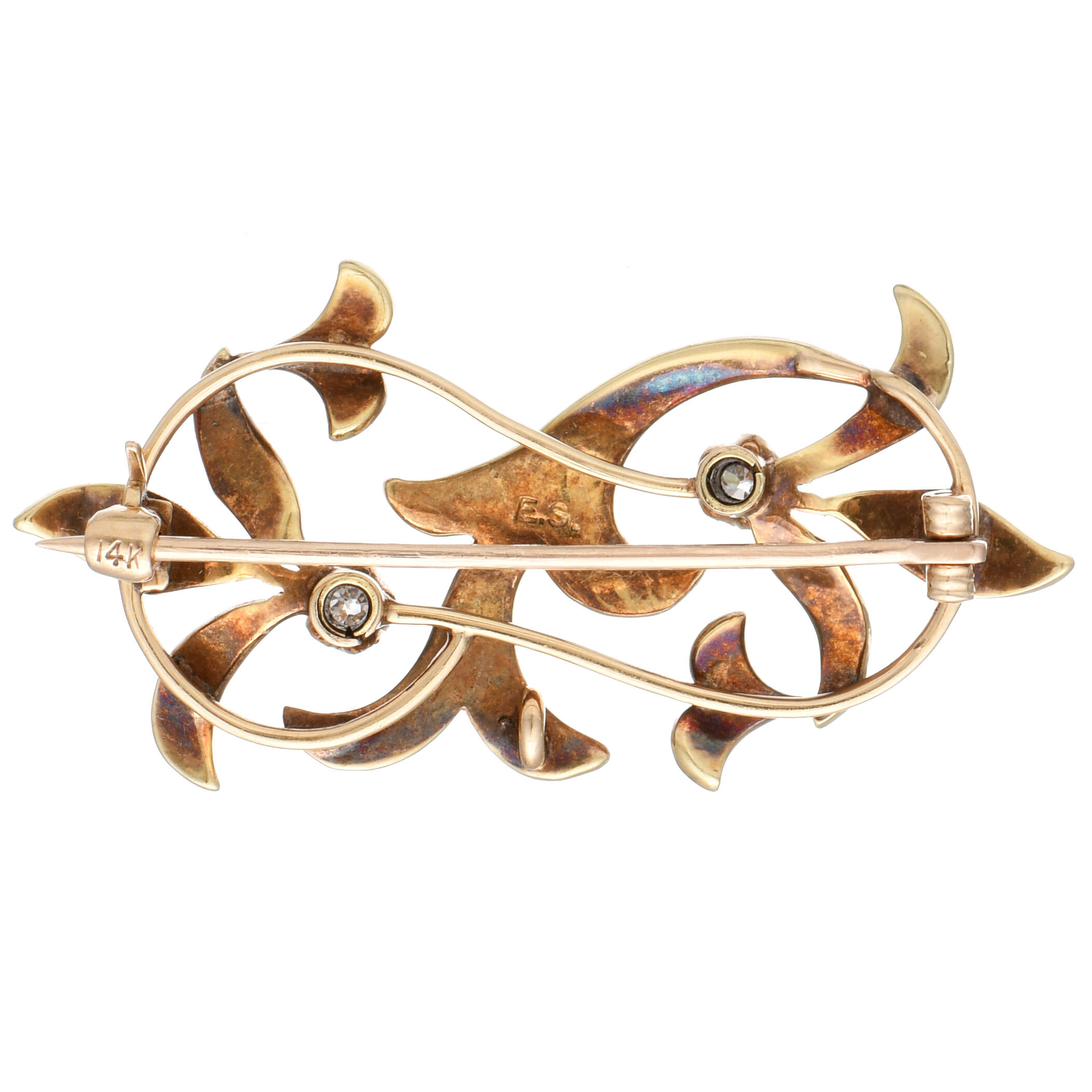 14/12 KY Victorian Seed Pearl & Diamond(0.12) Floral Pin-2