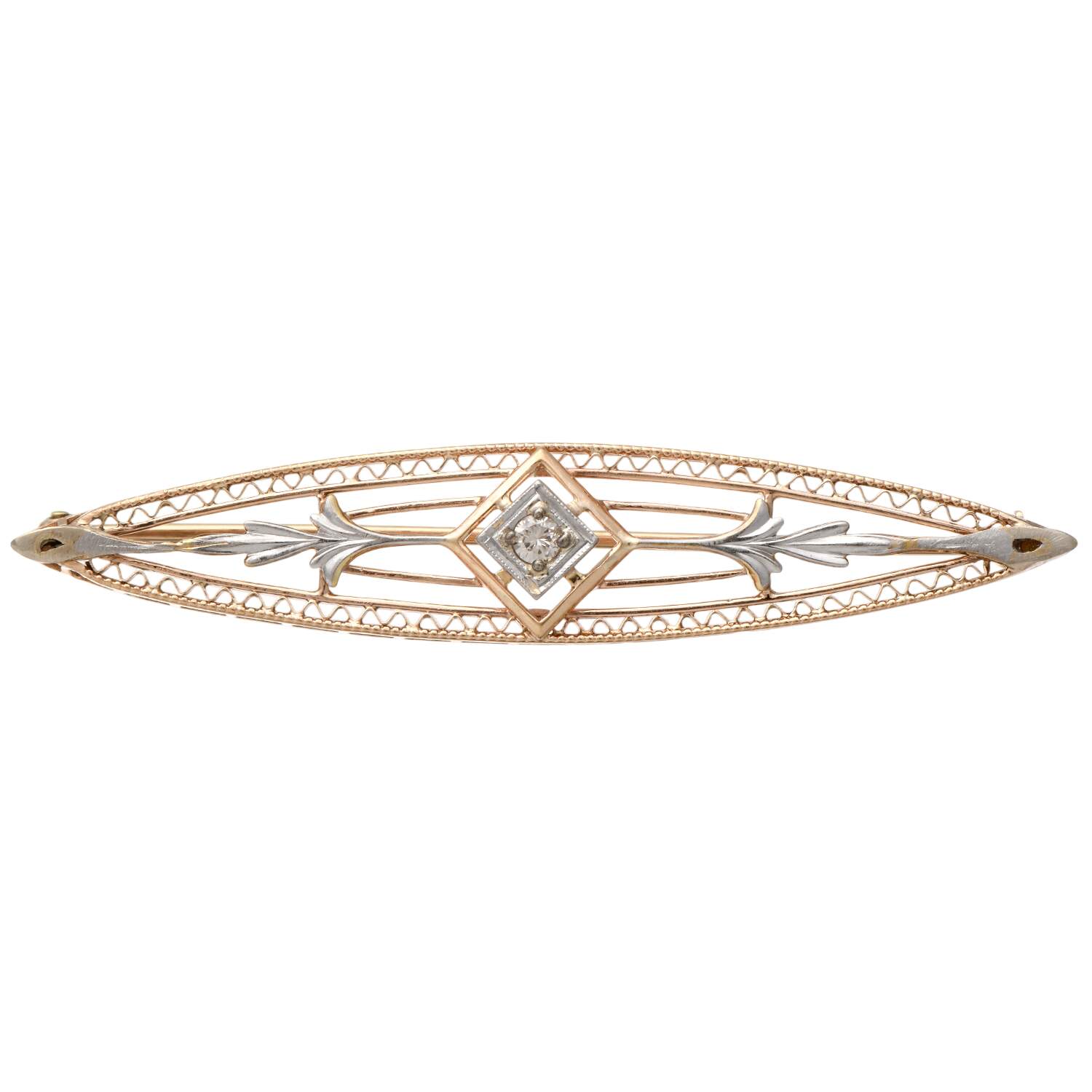 14KY Platinum Art Deco Diamond(0.06) Bar Pin-1