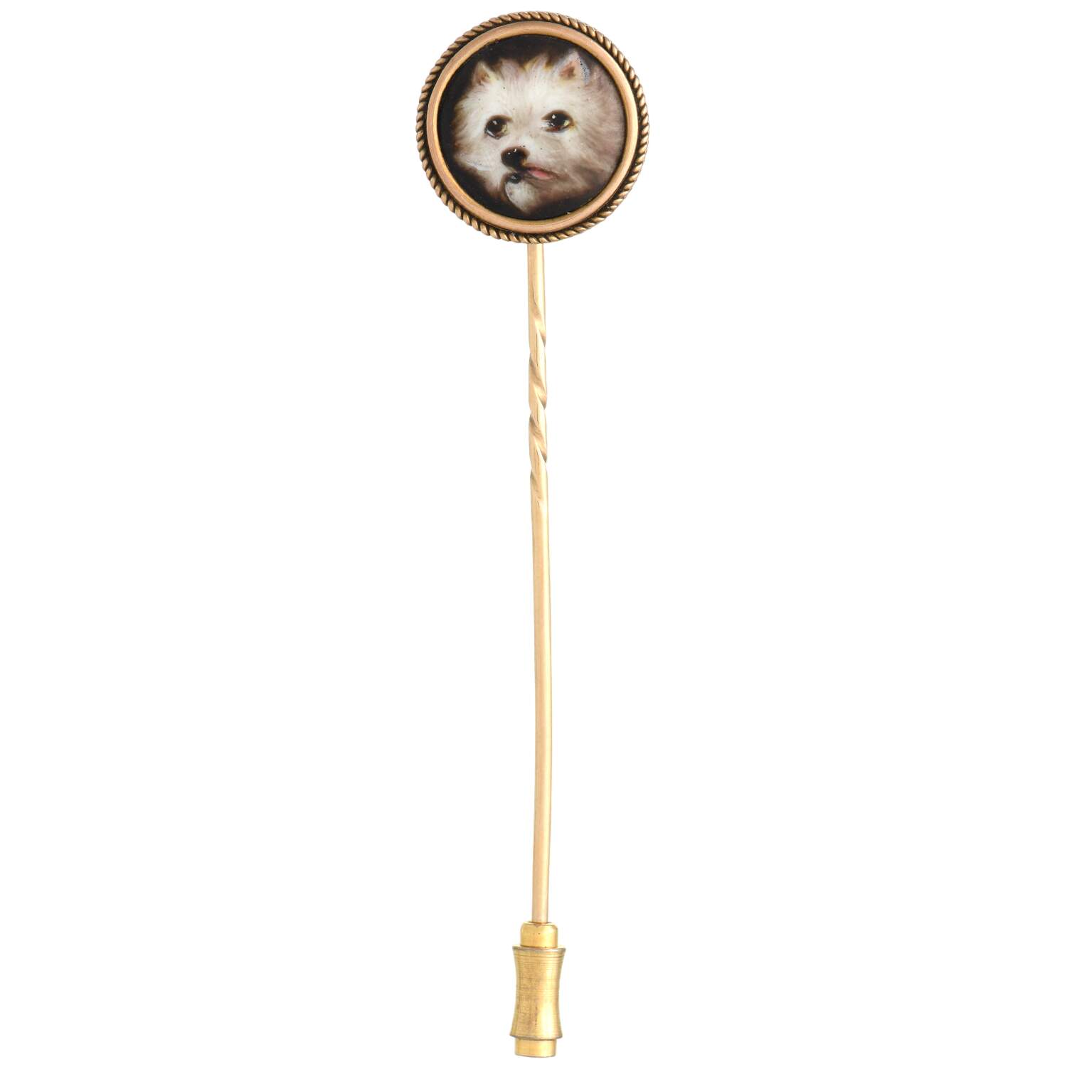 10KY Gold Plated Victorian William Essex Enamel Westie Dog Stick Pin-1