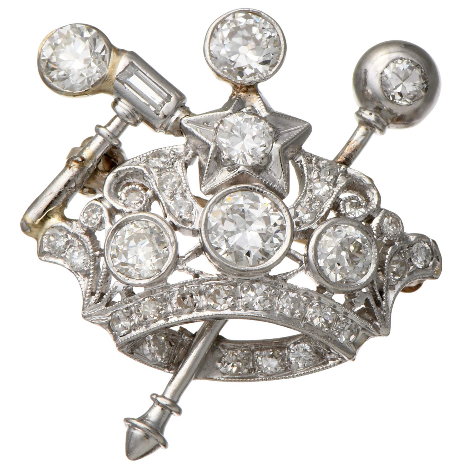 Platinum Vintage Diamond (1.13) Crown & Scepter Pin-1