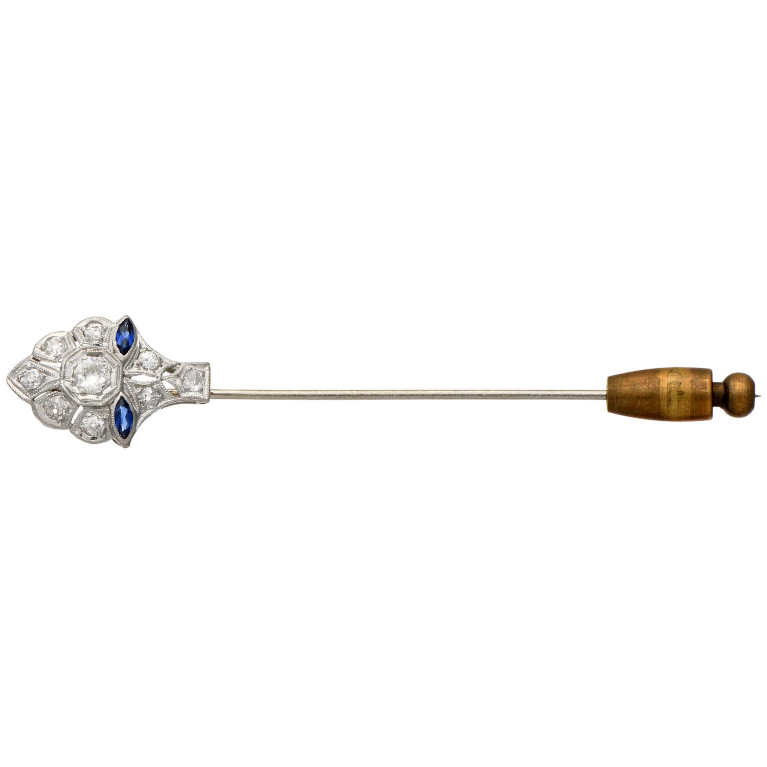 Platinum 10KW Art Deco Diamond(0.46) & Synthetic Sapphire(0.12) Stick Pin-1