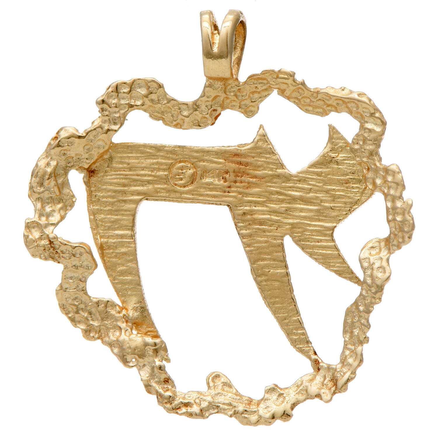 14KY Textured Jewish Chai Pendant-2