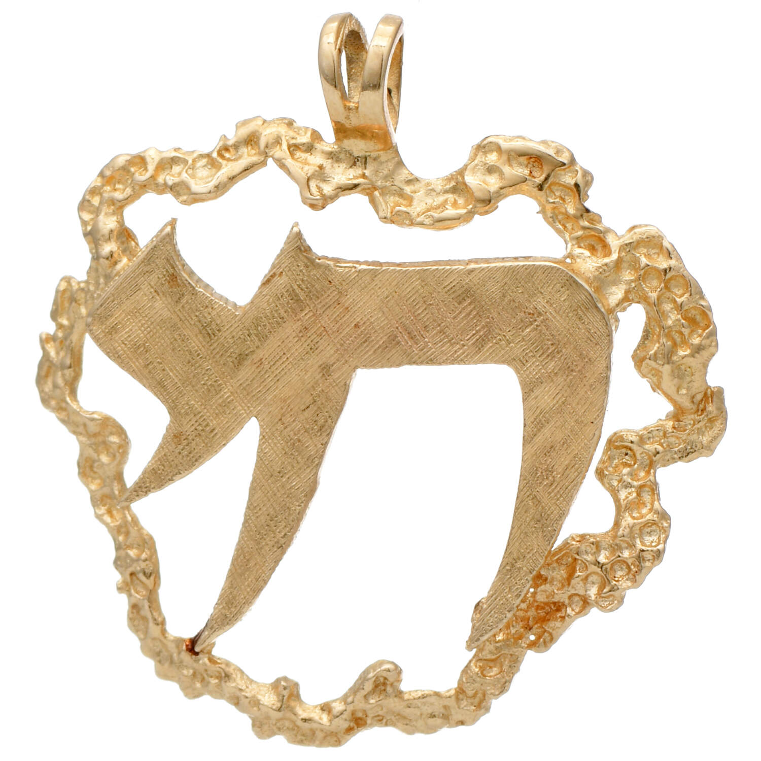 14KY Textured Jewish Chai Pendant-1